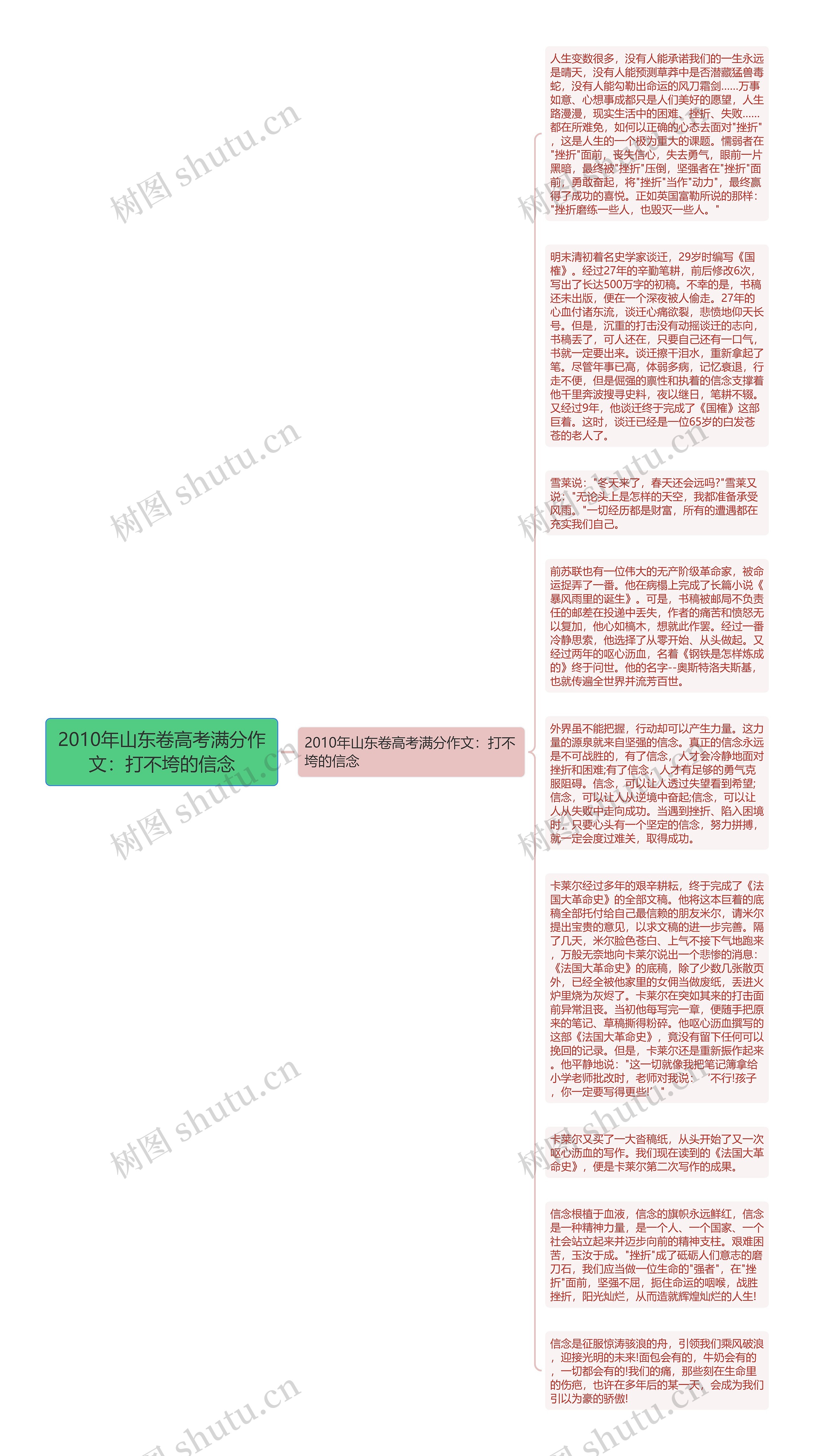 2010年山东卷高考满分作文：打不垮的信念思维导图