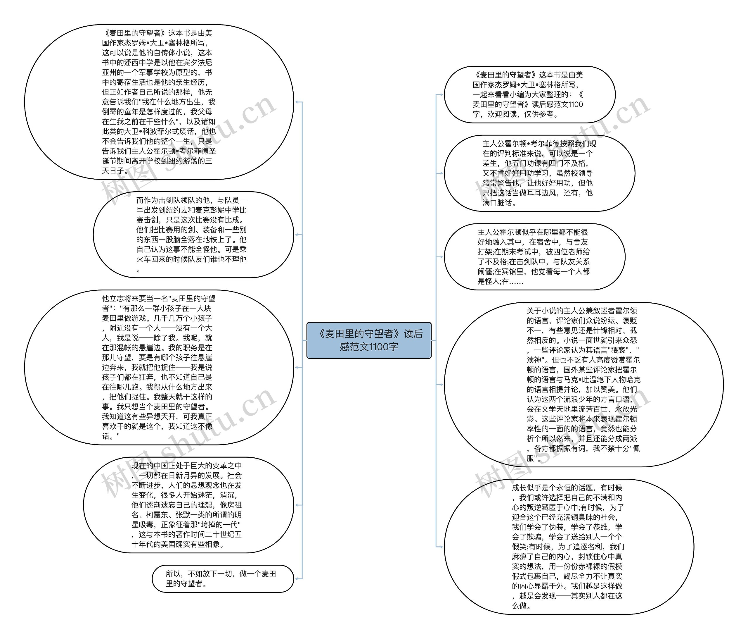 《麦田里的守望者》读后感范文1100字思维导图