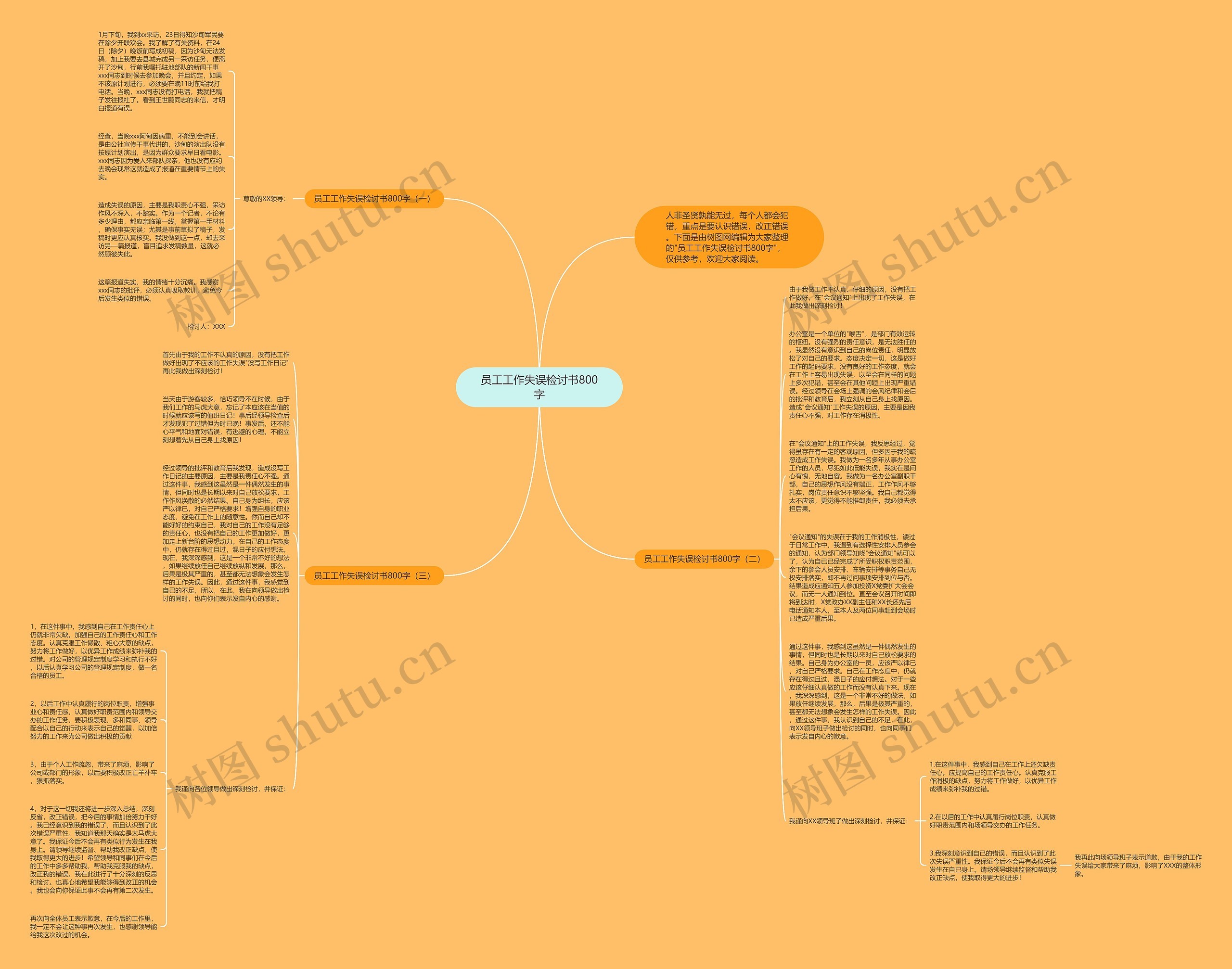 员工工作失误检讨书800字思维导图