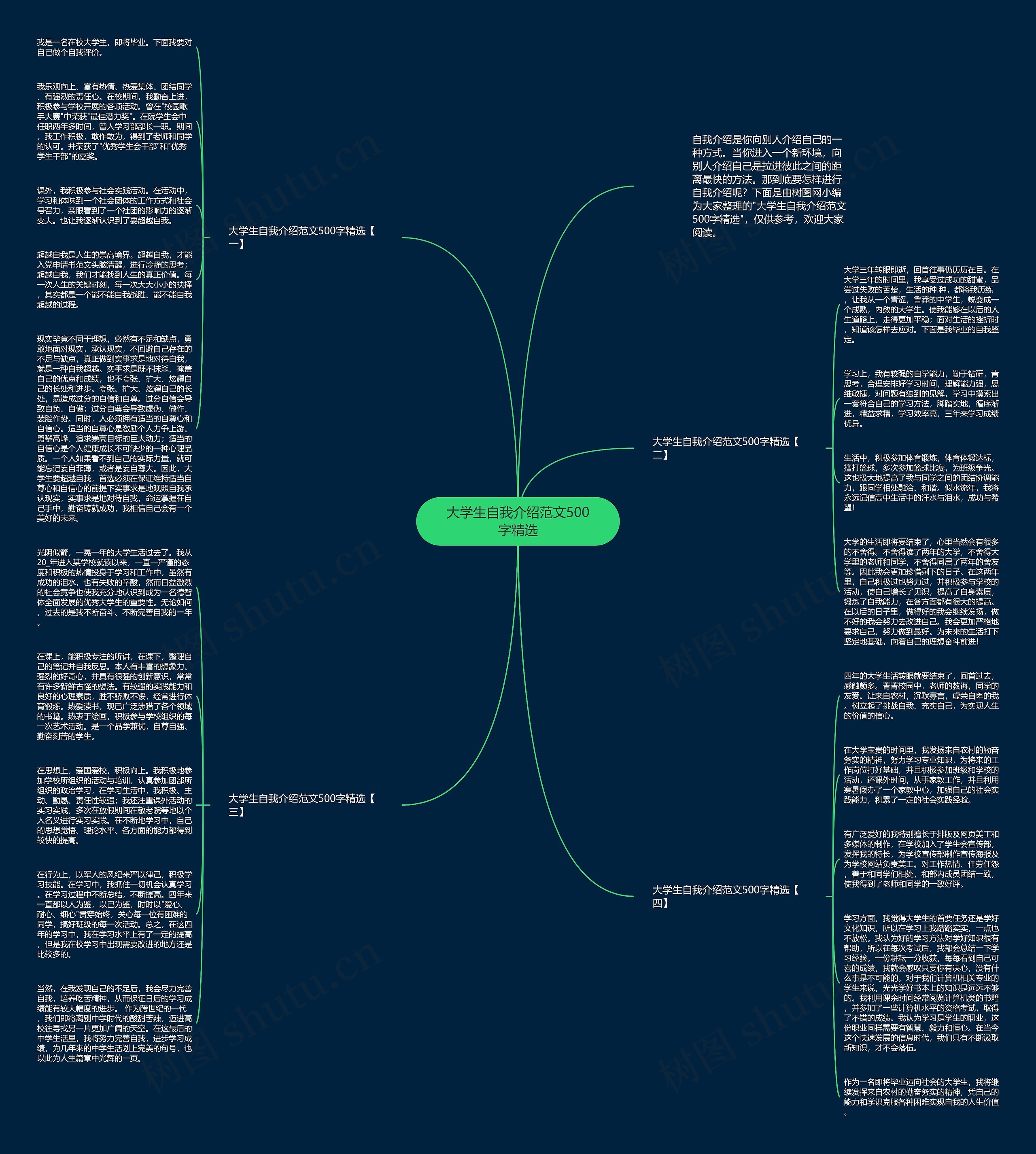 大学生自我介绍范文500字精选思维导图