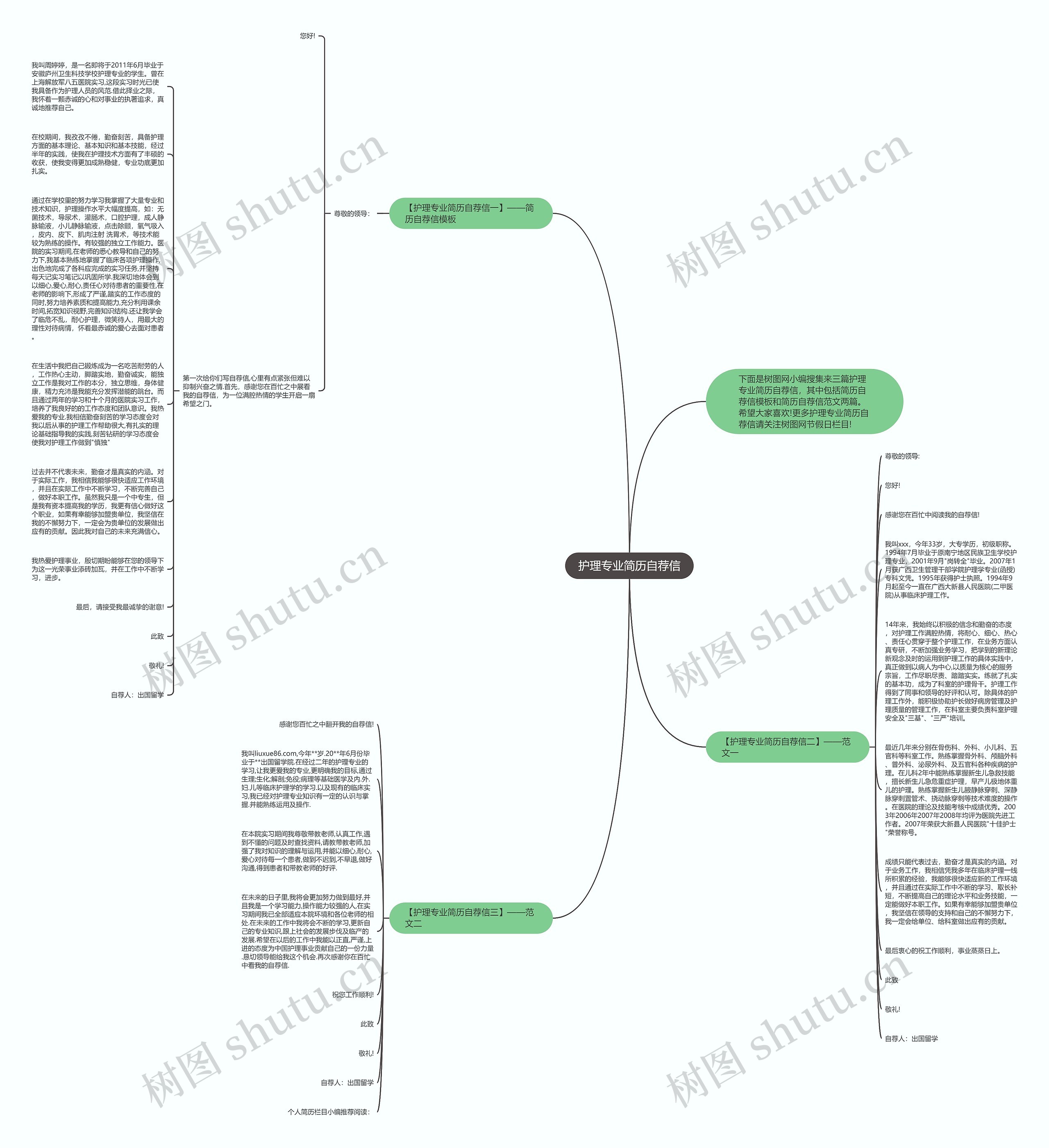 护理专业简历自荐信思维导图
