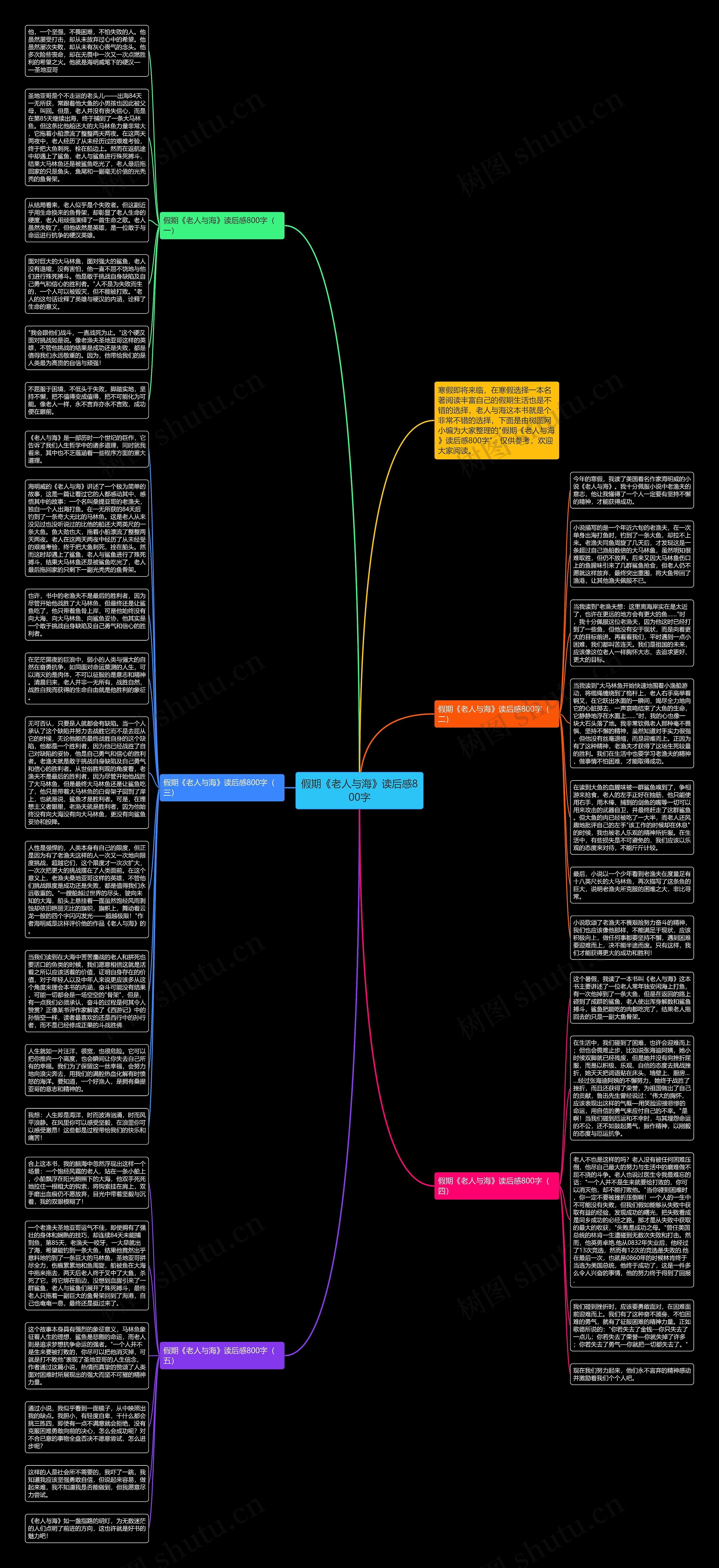 假期《老人与海》读后感800字思维导图