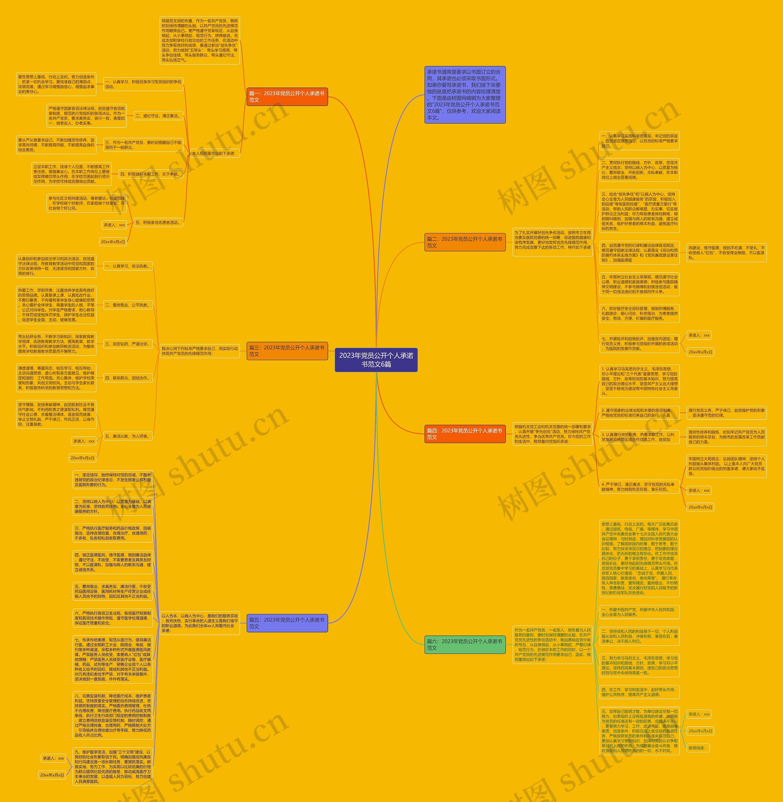 2023年党员公开个人承诺书范文6篇思维导图