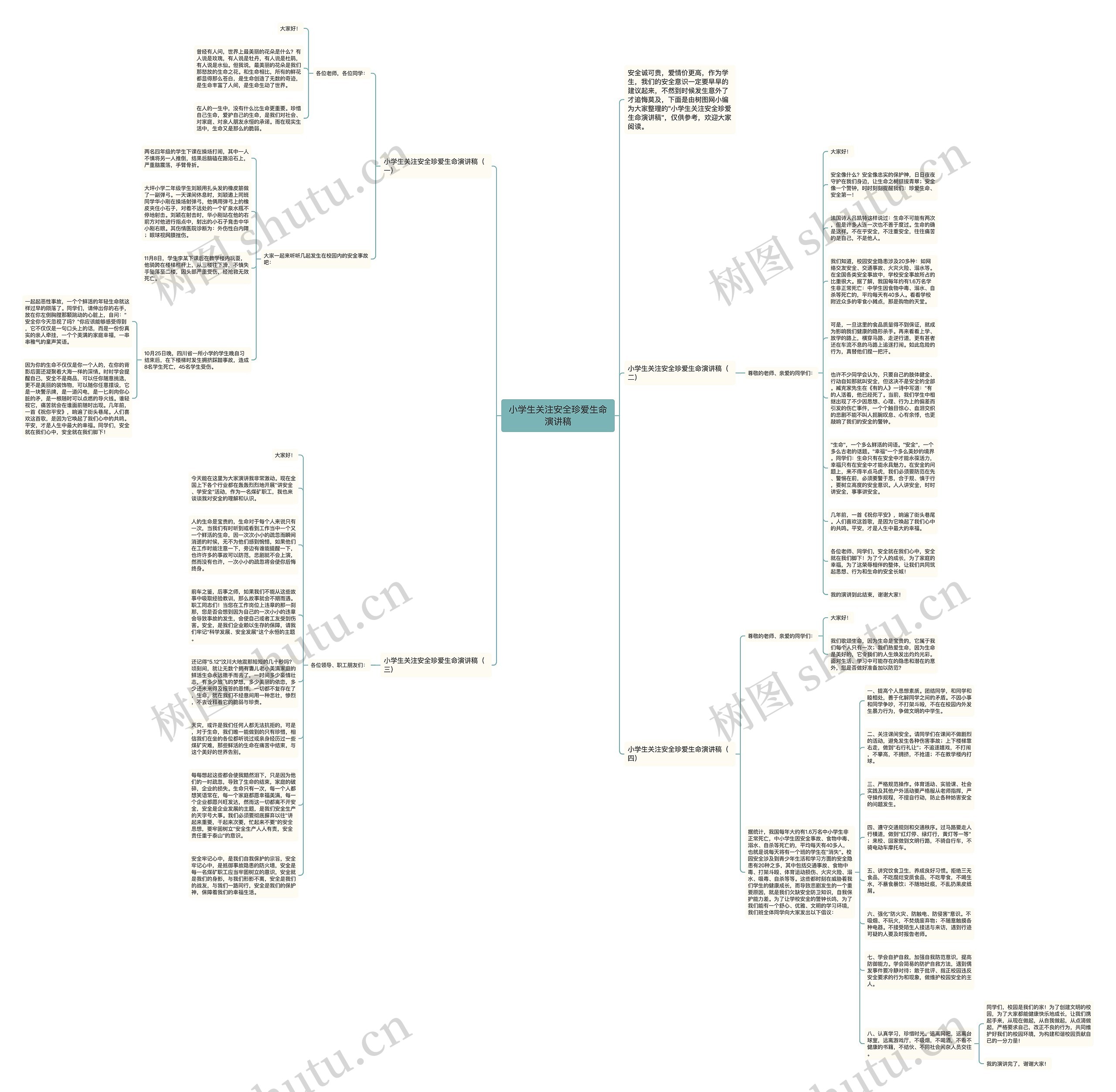 小学生关注安全珍爱生命演讲稿思维导图