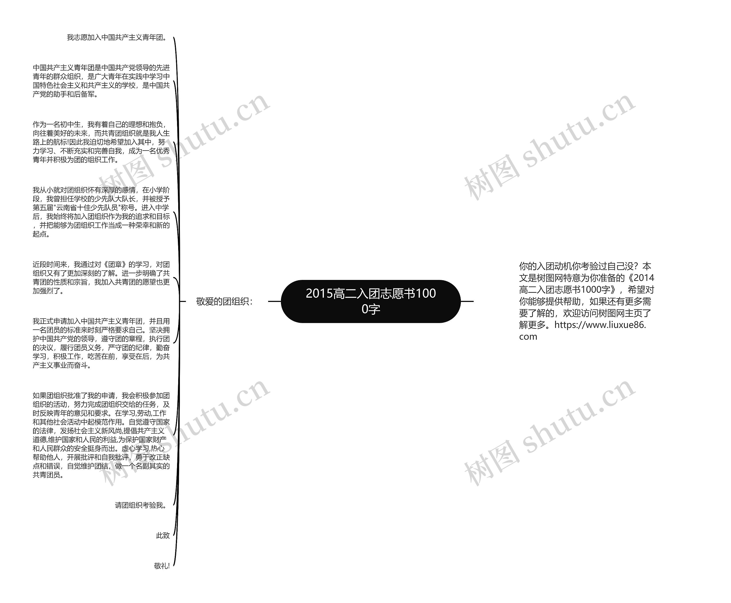 2015高二入团志愿书1000字思维导图