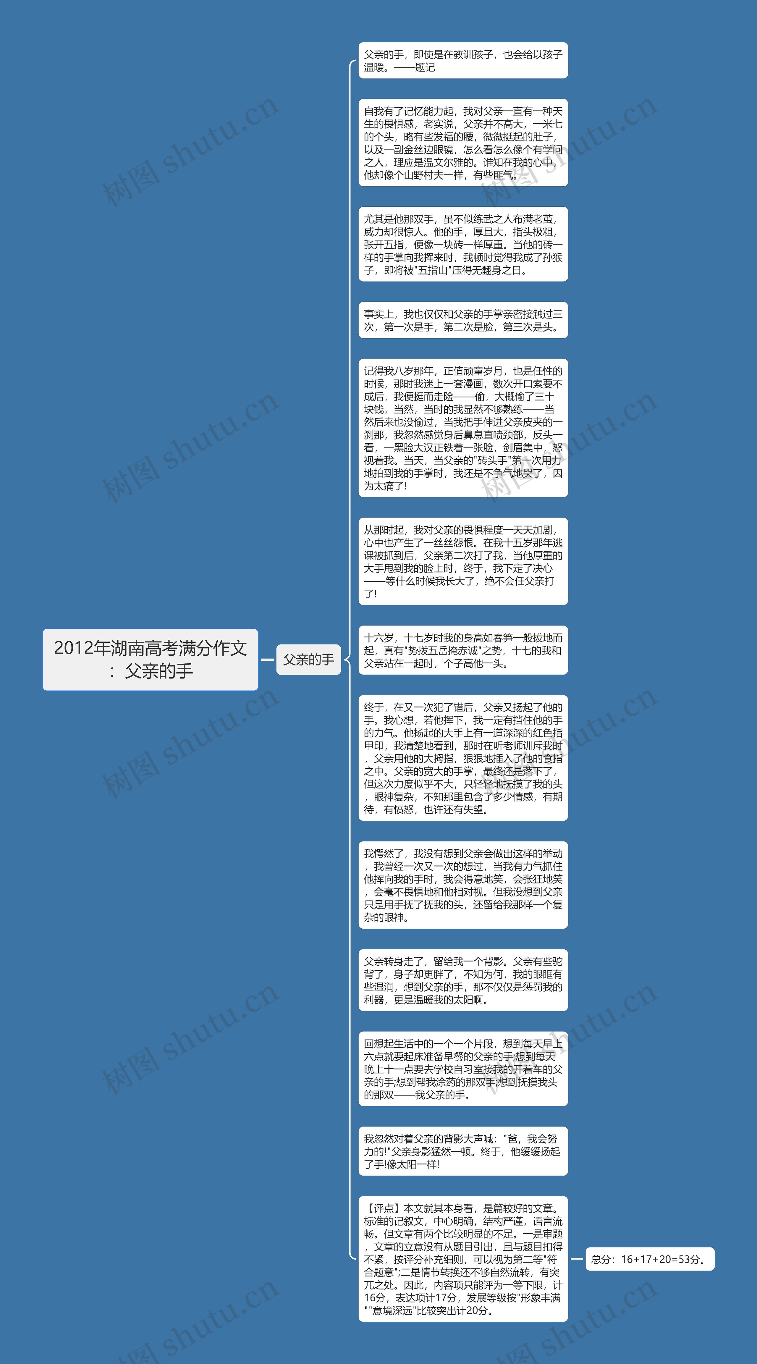 2012年湖南高考满分作文：父亲的手思维导图