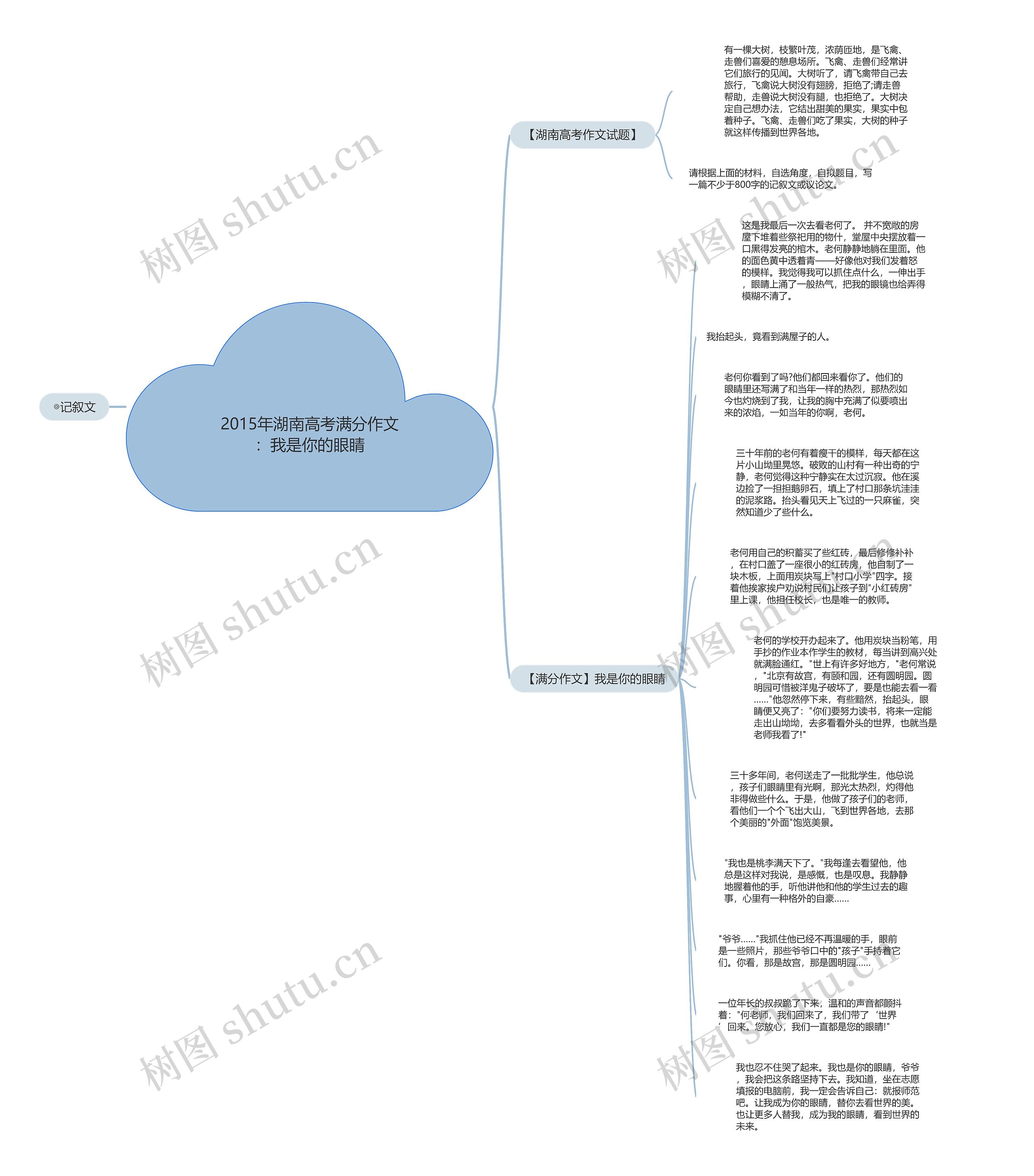 2015年湖南高考满分作文：我是你的眼睛思维导图