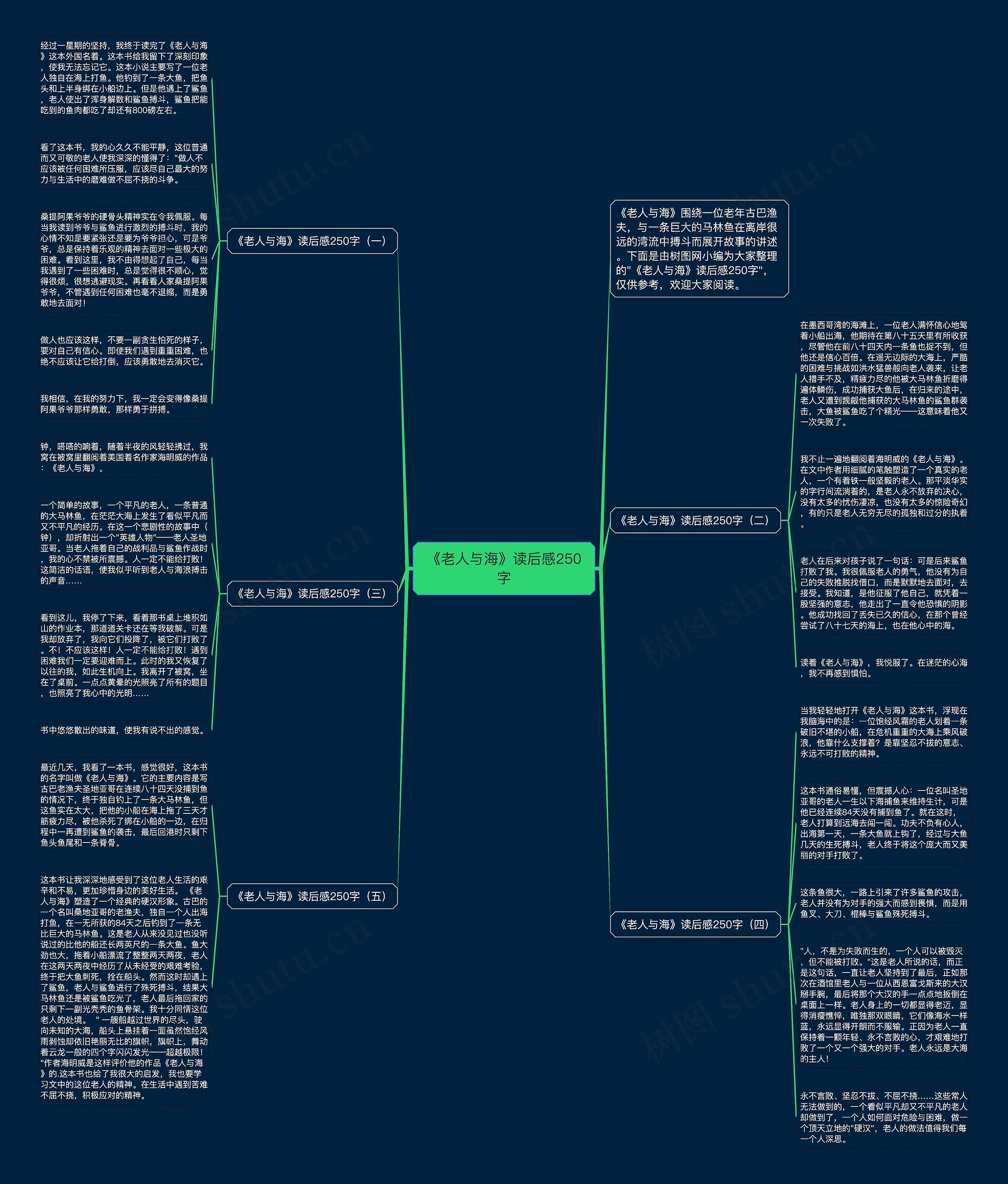 《老人与海》读后感250字思维导图