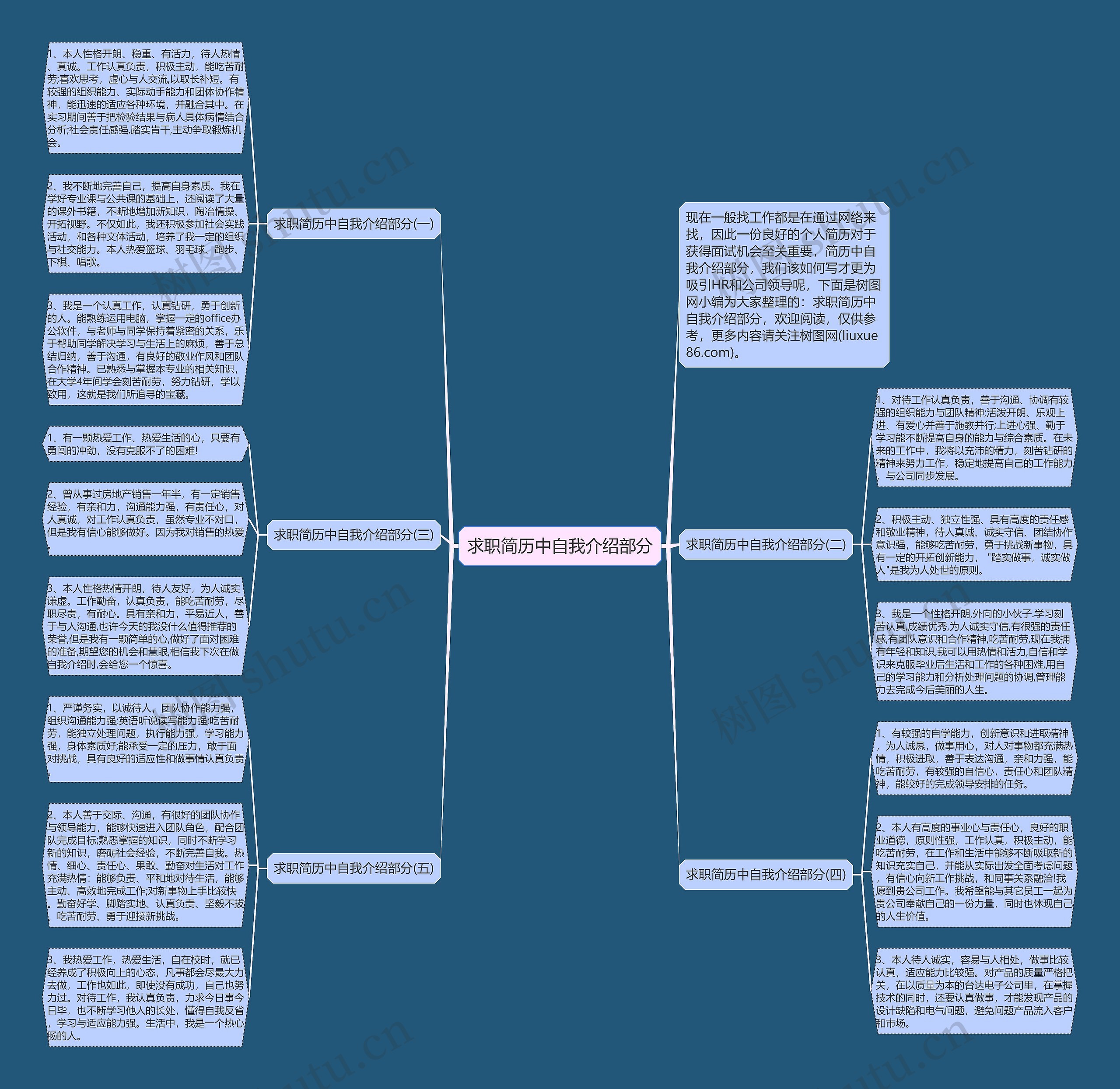 求职简历中自我介绍部分思维导图
