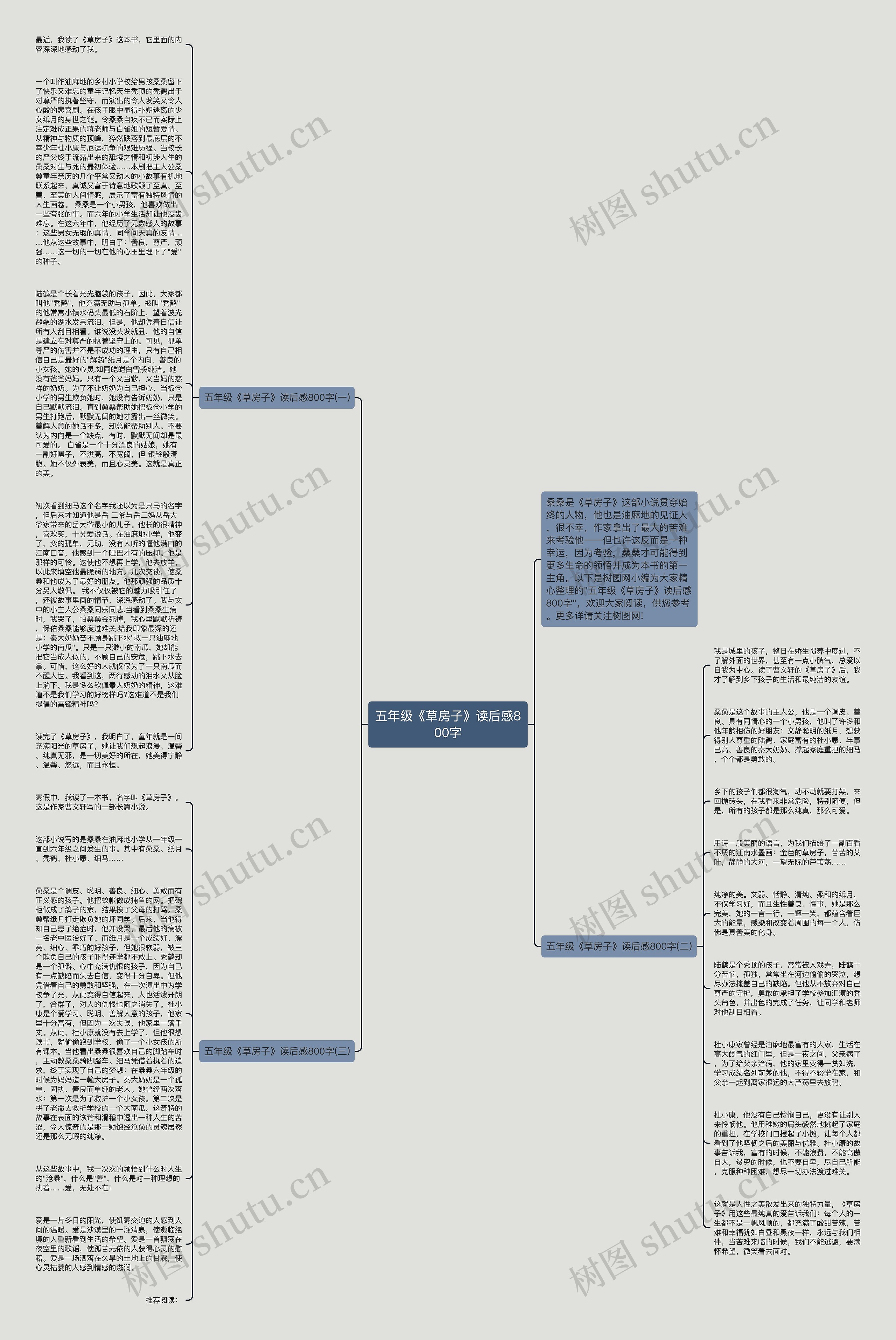 五年级《草房子》读后感800字思维导图