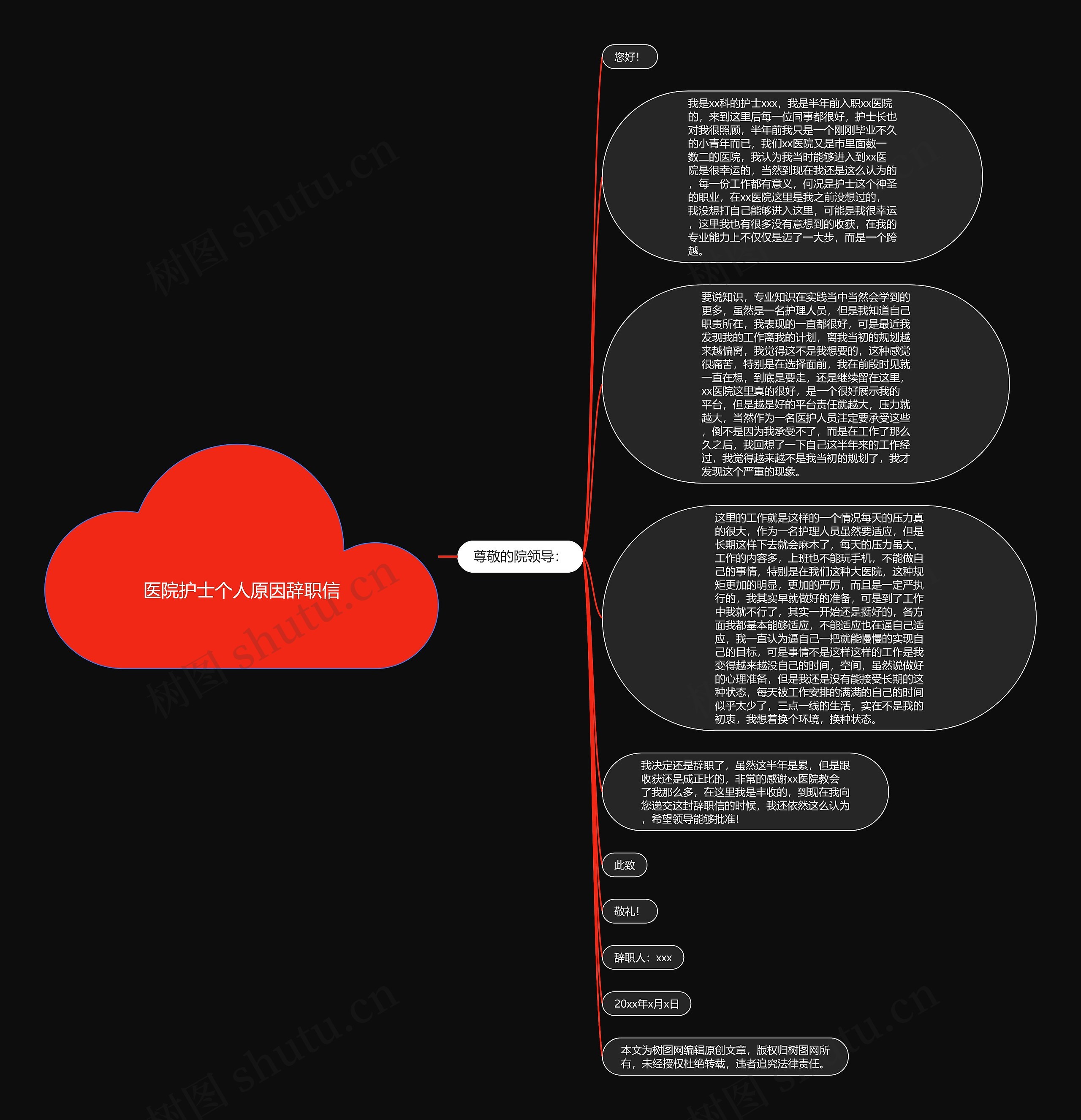 医院护士个人原因辞职信思维导图