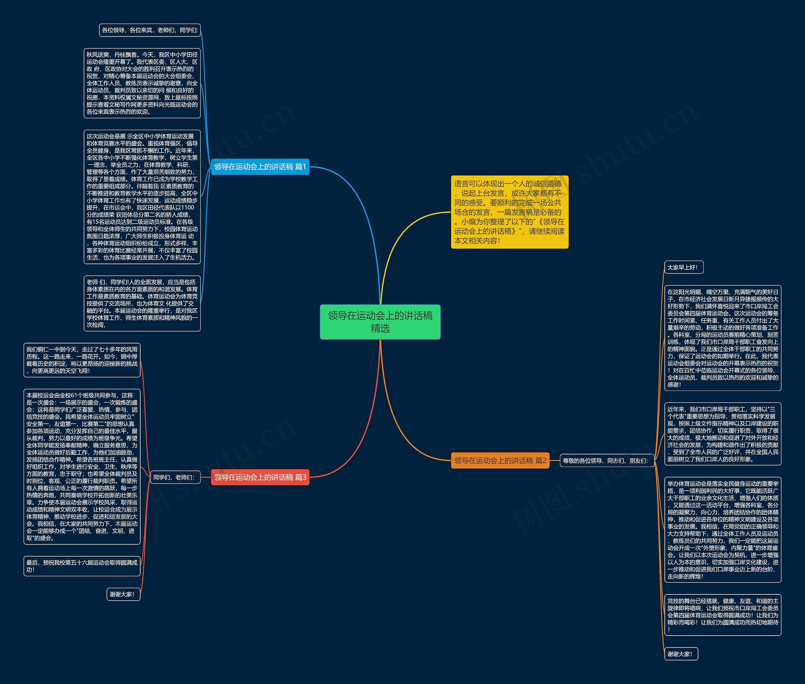 领导在运动会上的讲话稿精选思维导图