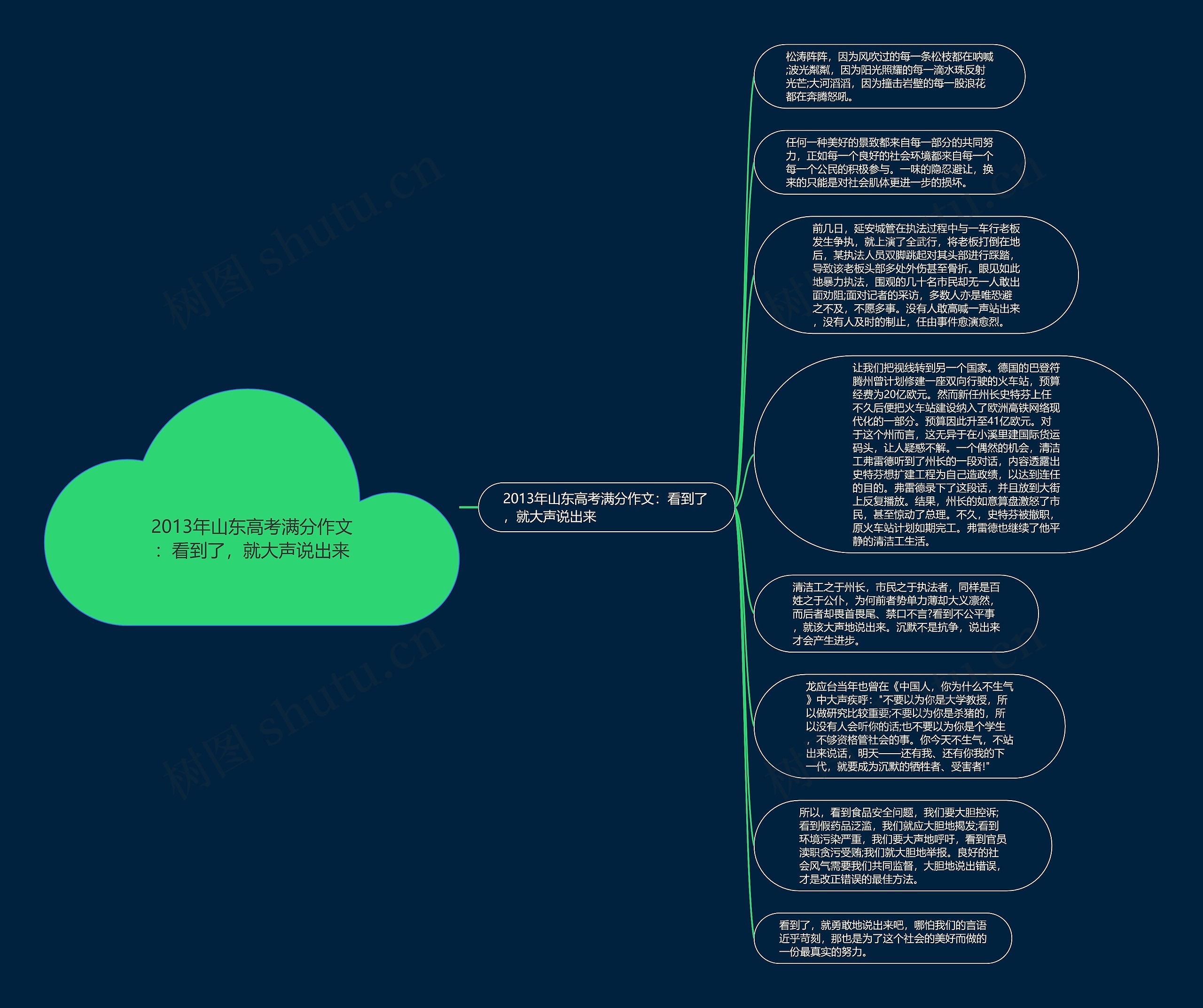2013年山东高考满分作文：看到了，就大声说出来思维导图
