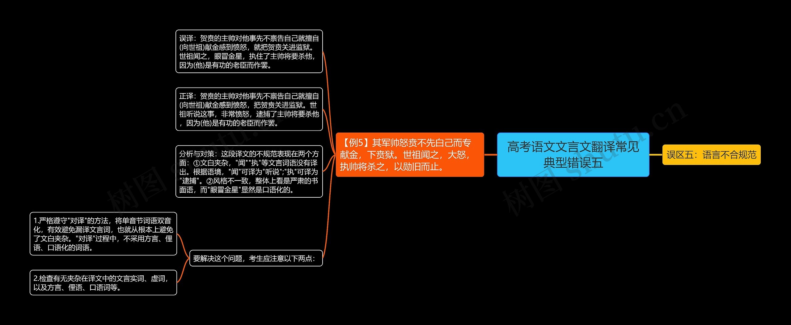 高考语文文言文翻译常见典型错误五思维导图