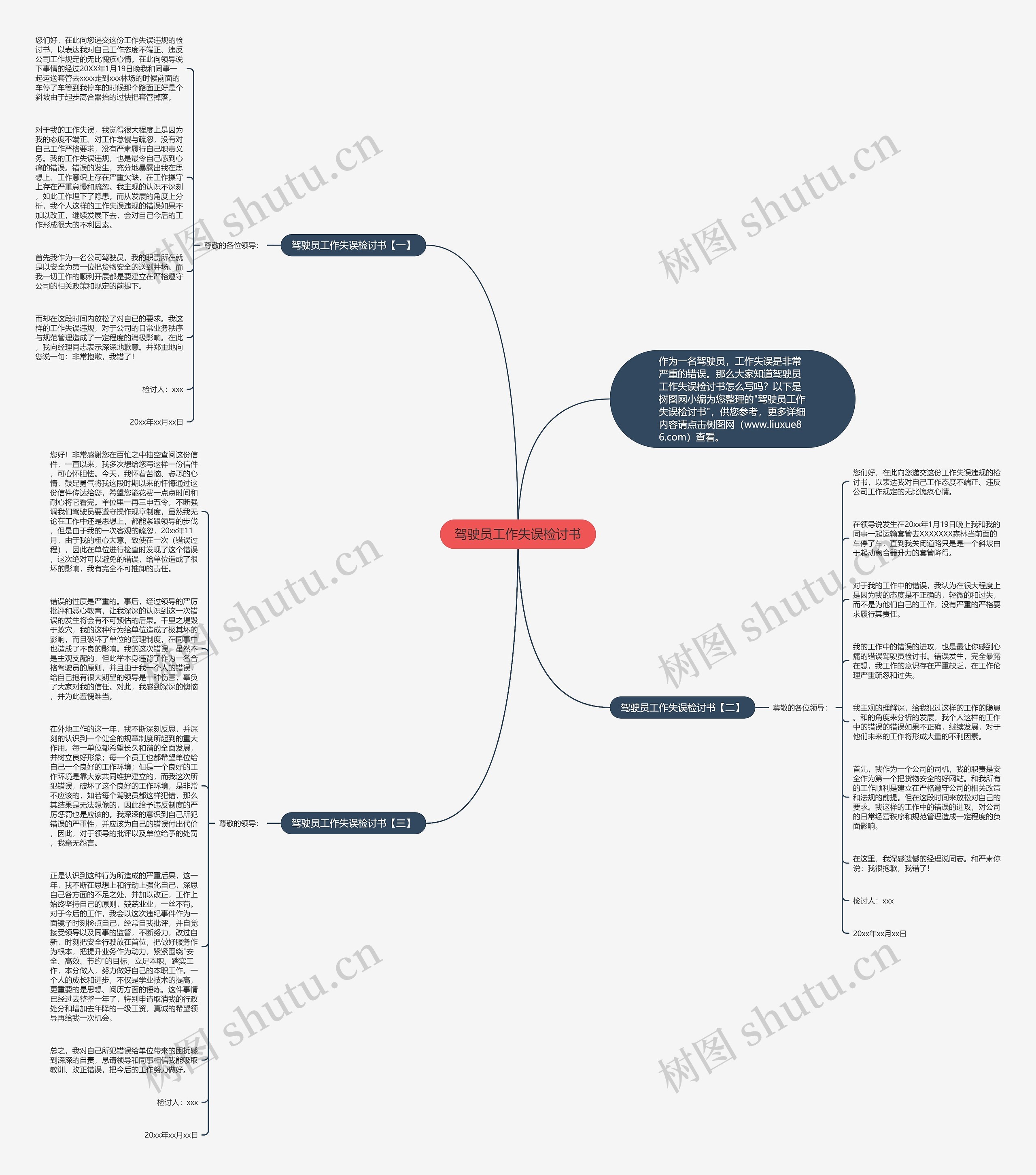 驾驶员工作失误检讨书思维导图