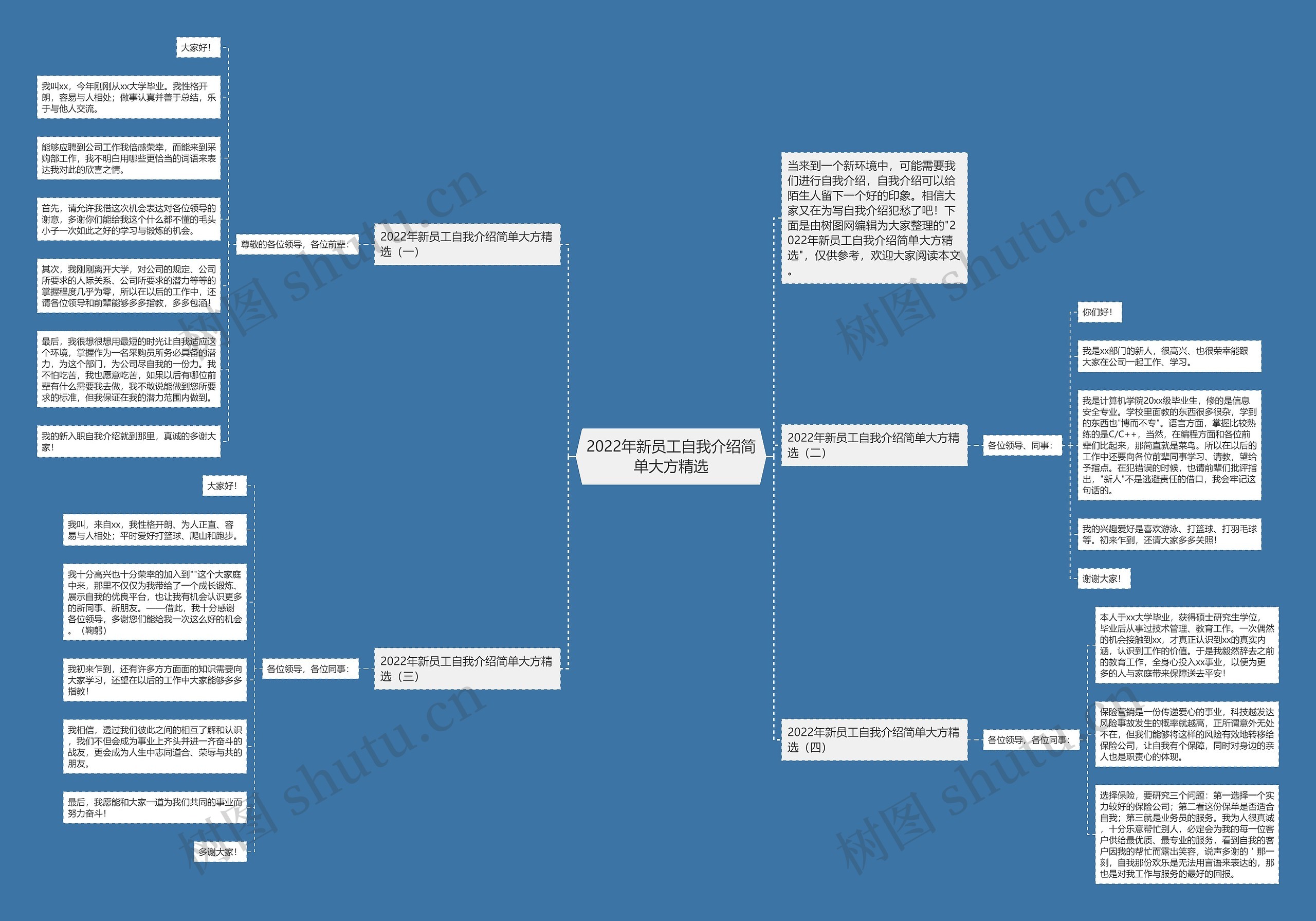2022年新员工自我介绍简单大方精选思维导图
