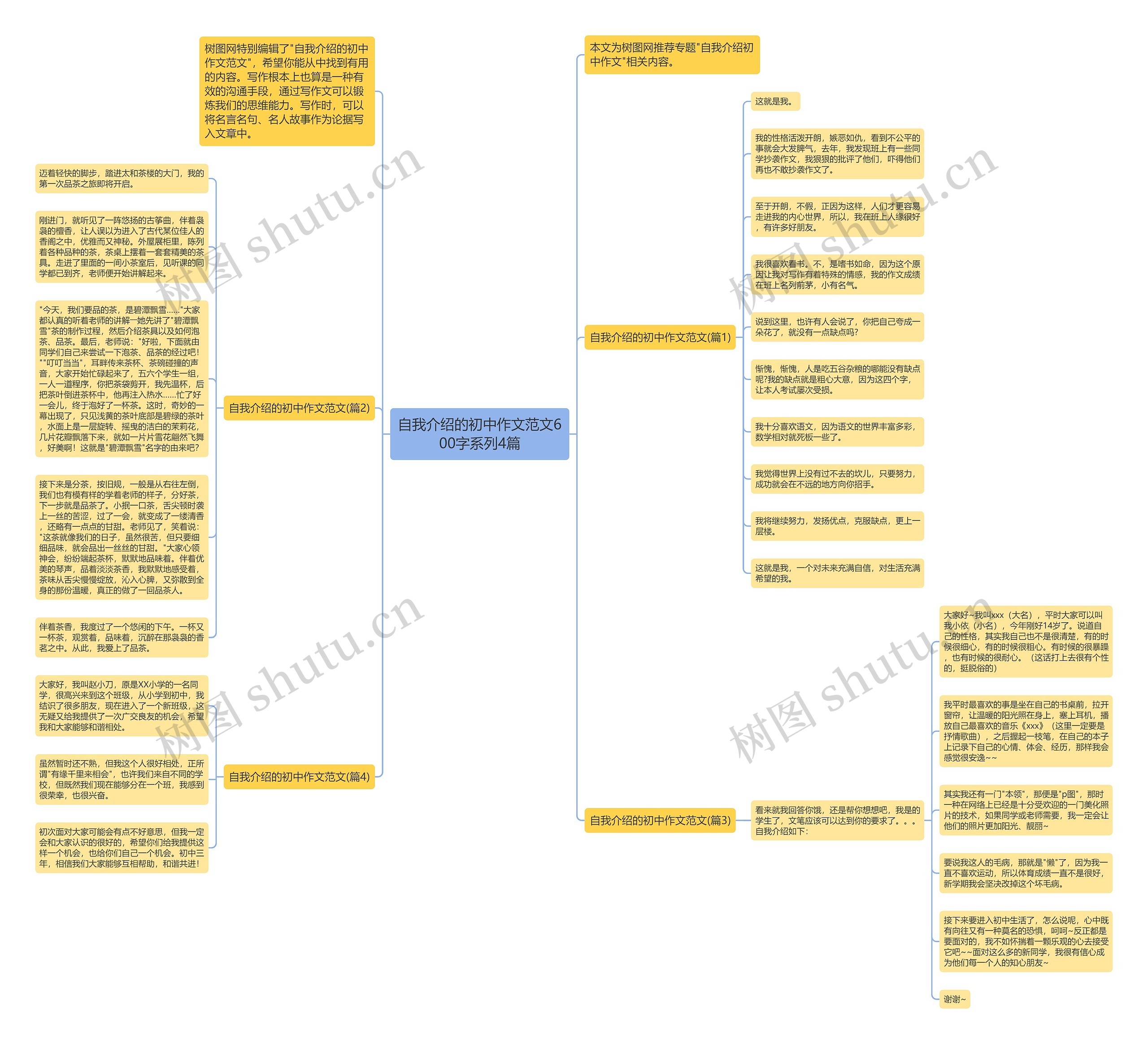 自我介绍的初中作文范文600字系列4篇思维导图