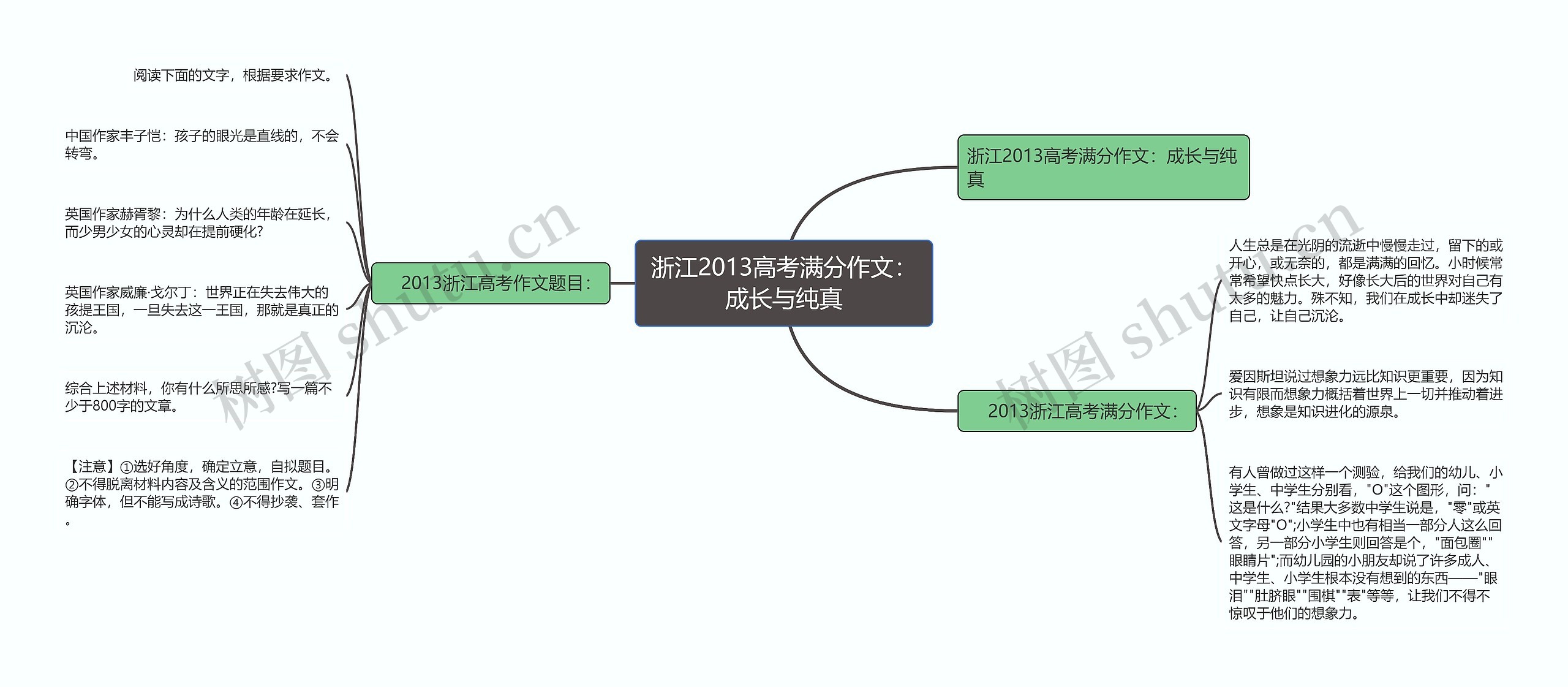 浙江2013高考满分作文：成长与纯真思维导图