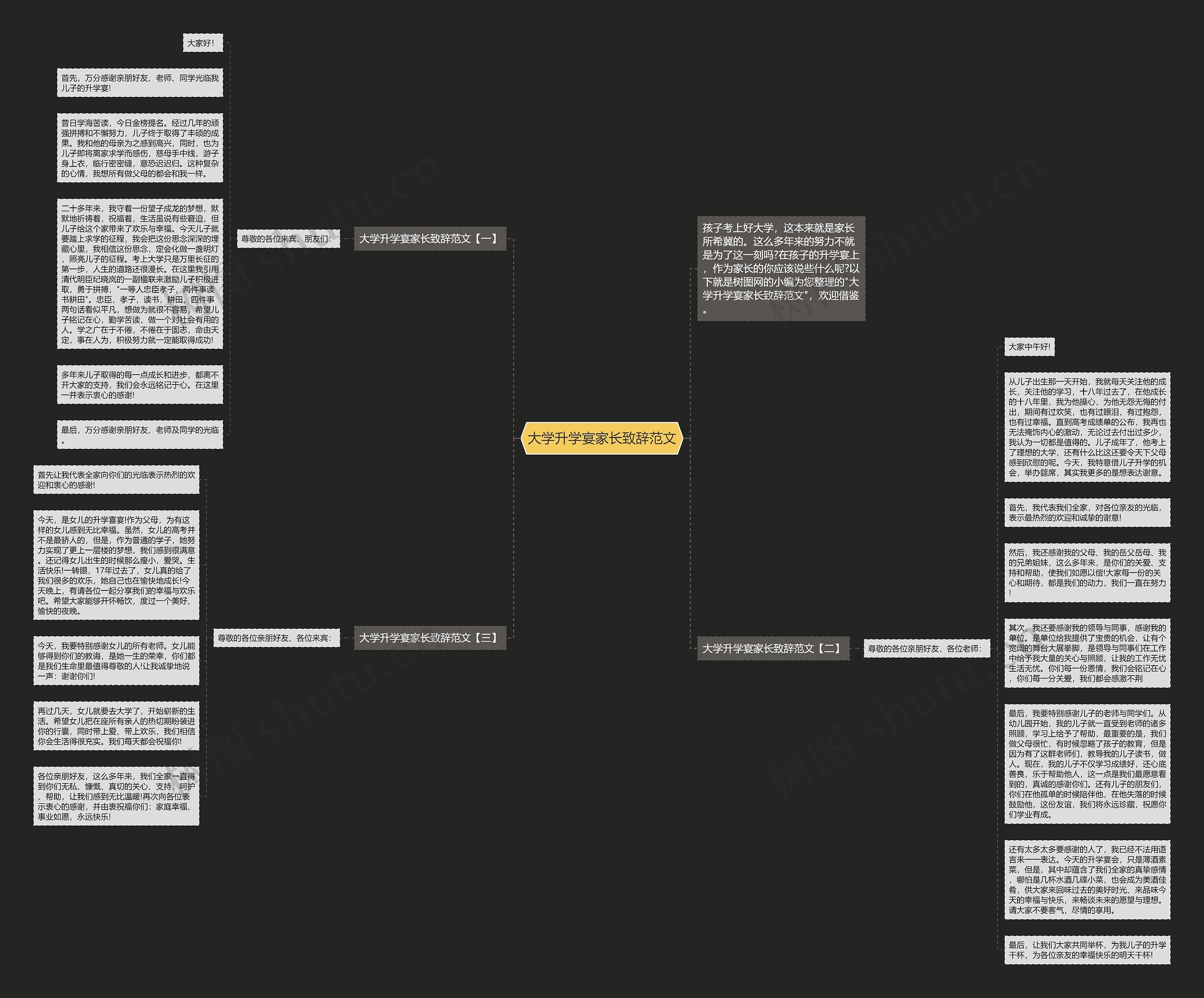 大学升学宴家长致辞范文思维导图