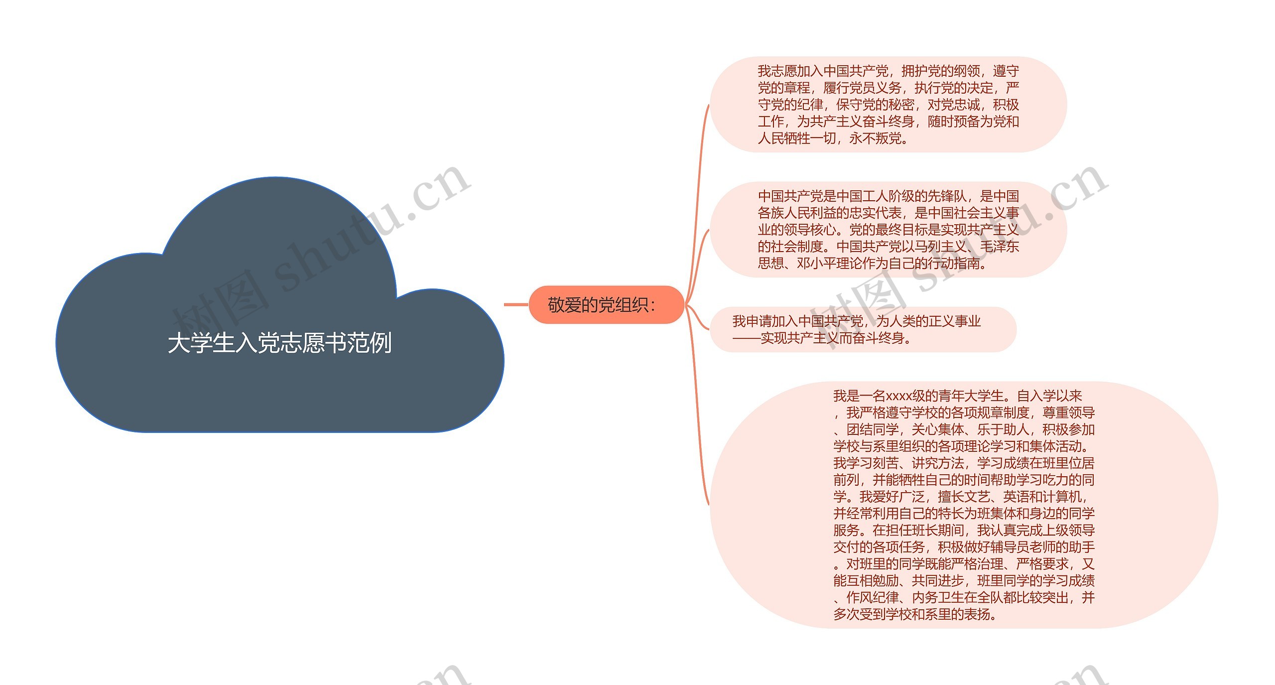 大学生入党志愿书范例思维导图