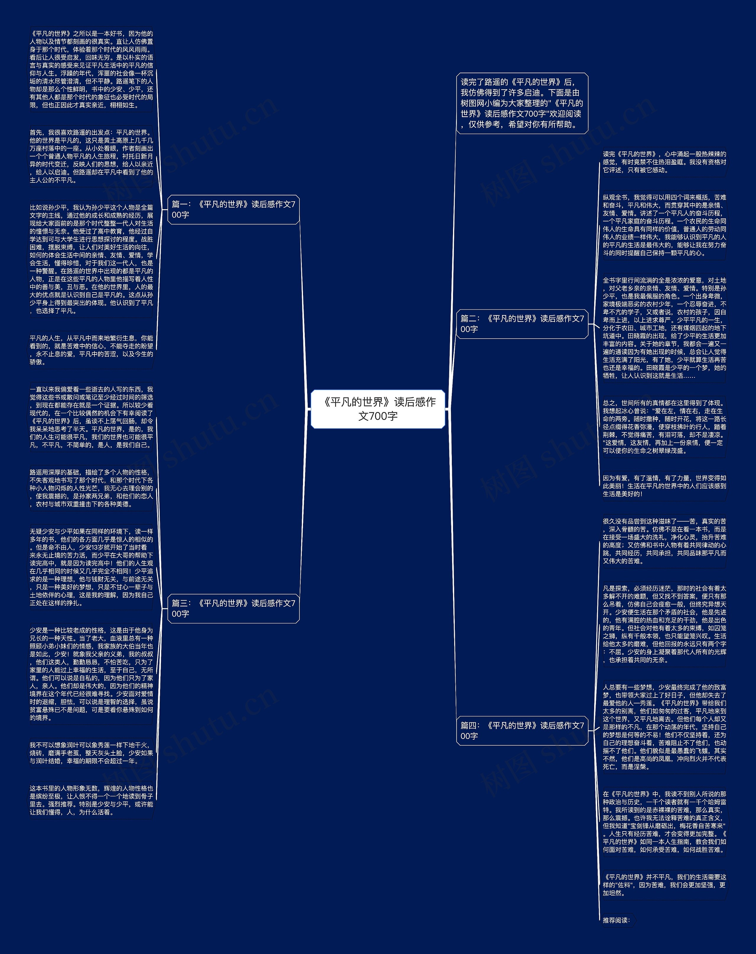 《平凡的世界》读后感作文700字思维导图