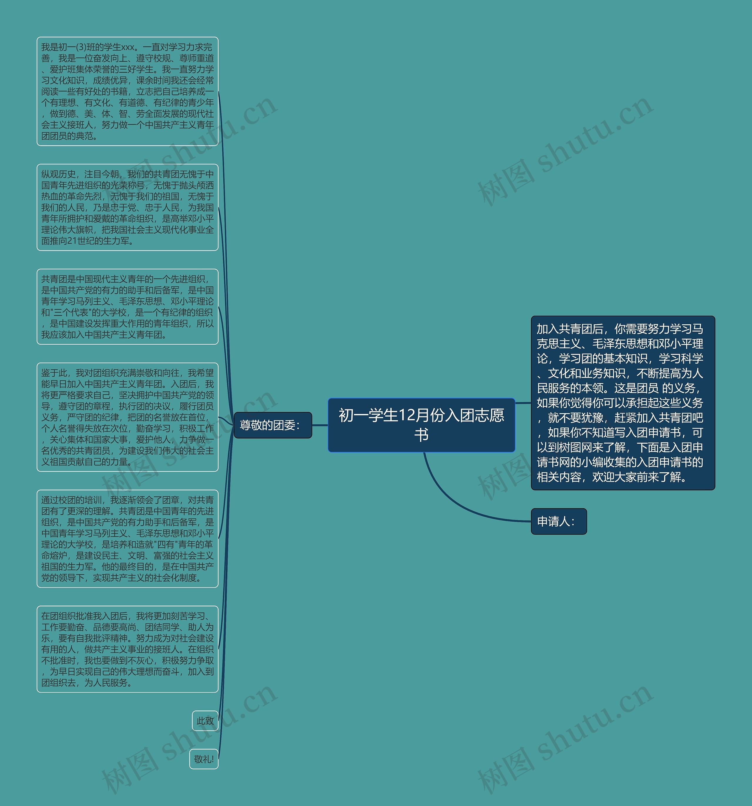 初一学生12月份入团志愿书思维导图