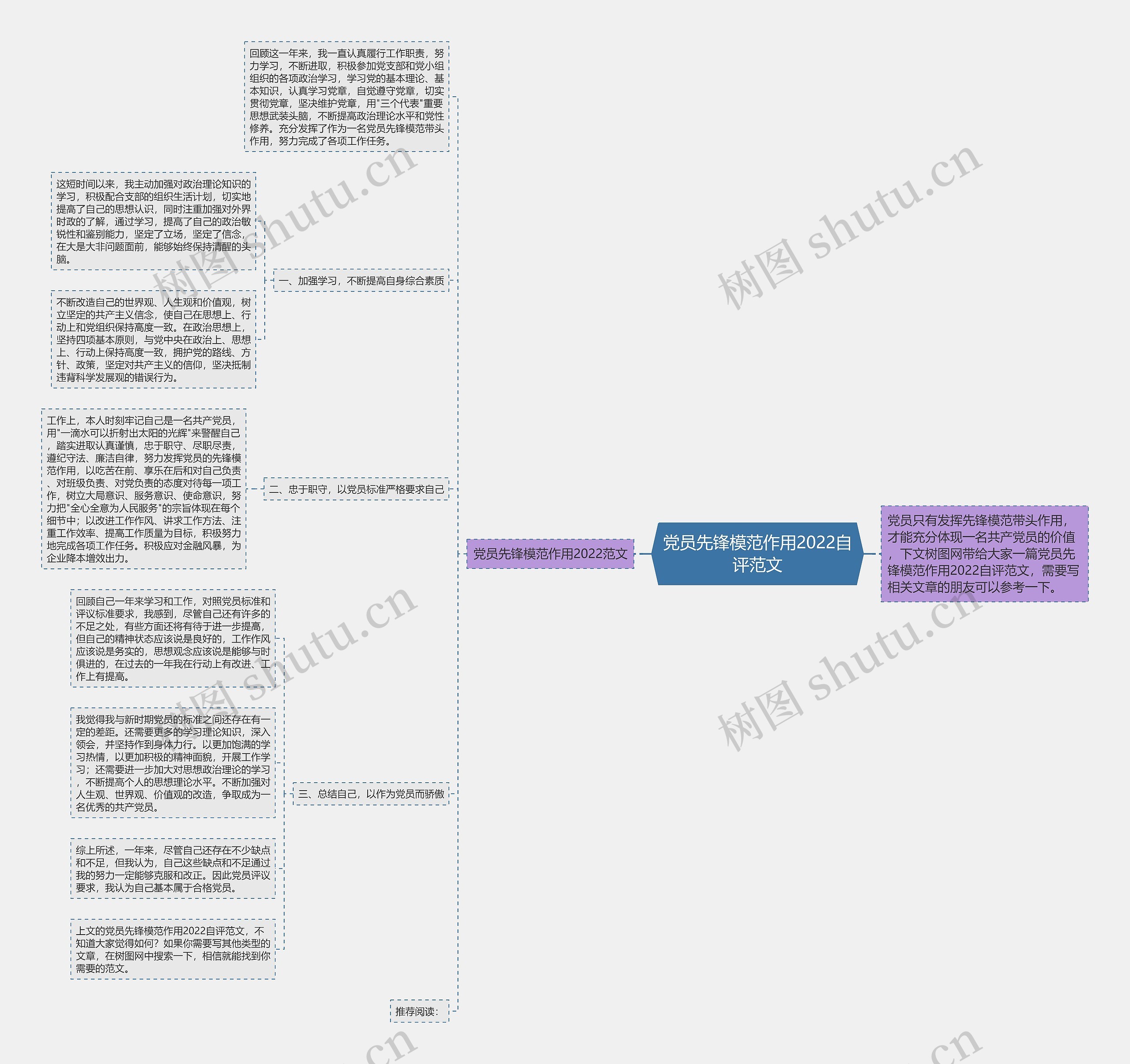 党员先锋模范作用2022自评范文思维导图