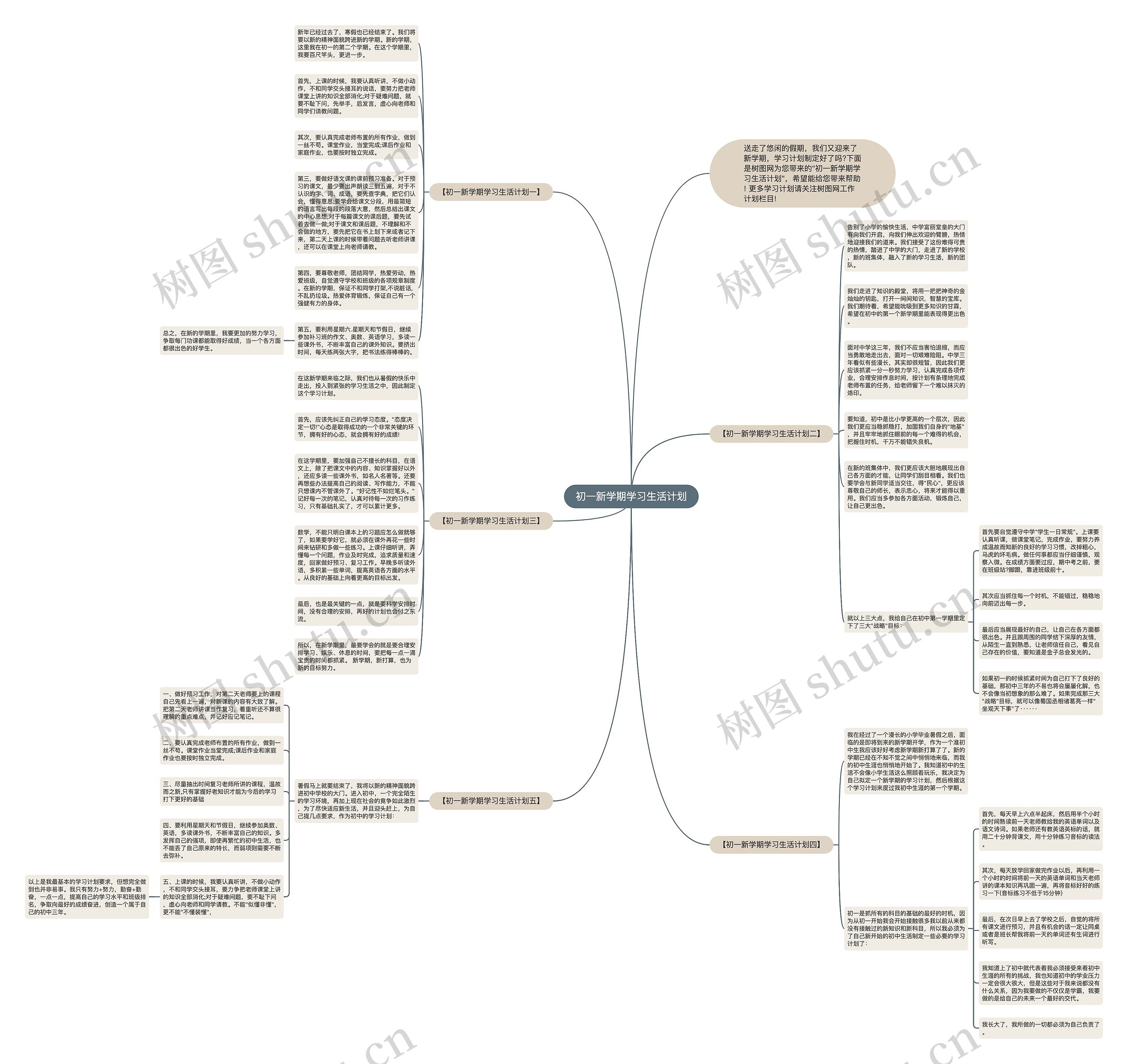 初一新学期学习生活计划思维导图