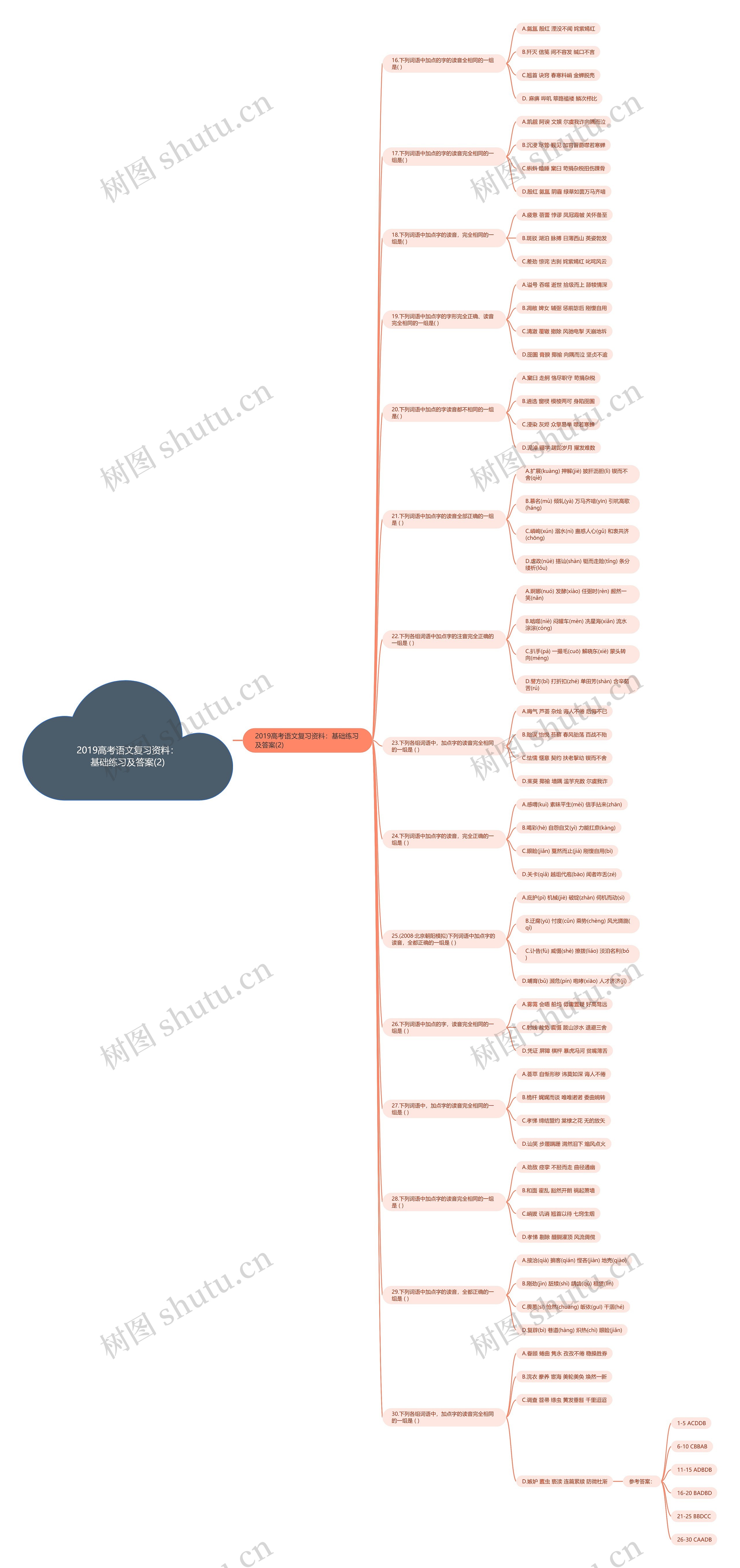 2019高考语文复习资料：基础练习及答案(2)思维导图