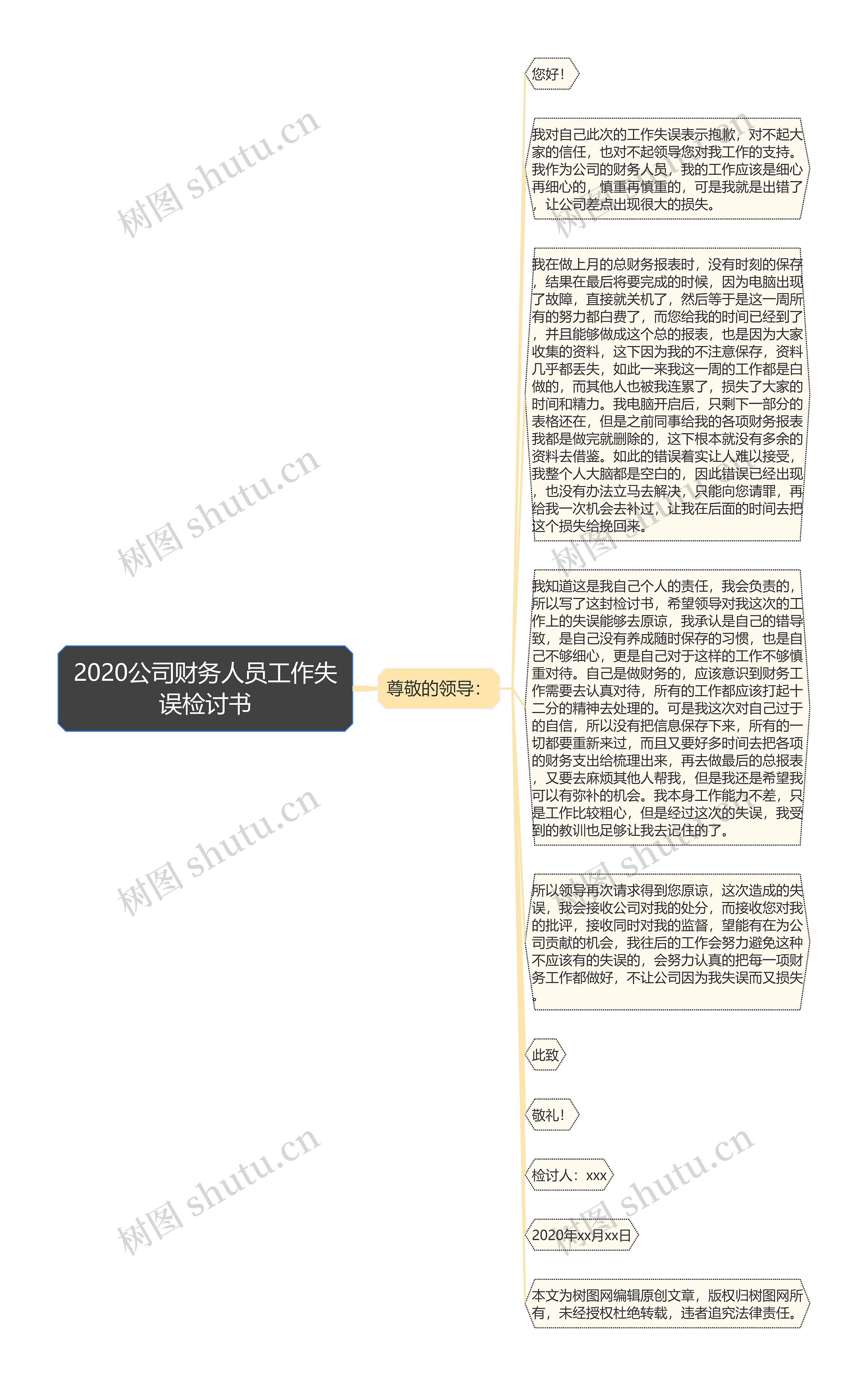 2020公司财务人员工作失误检讨书思维导图