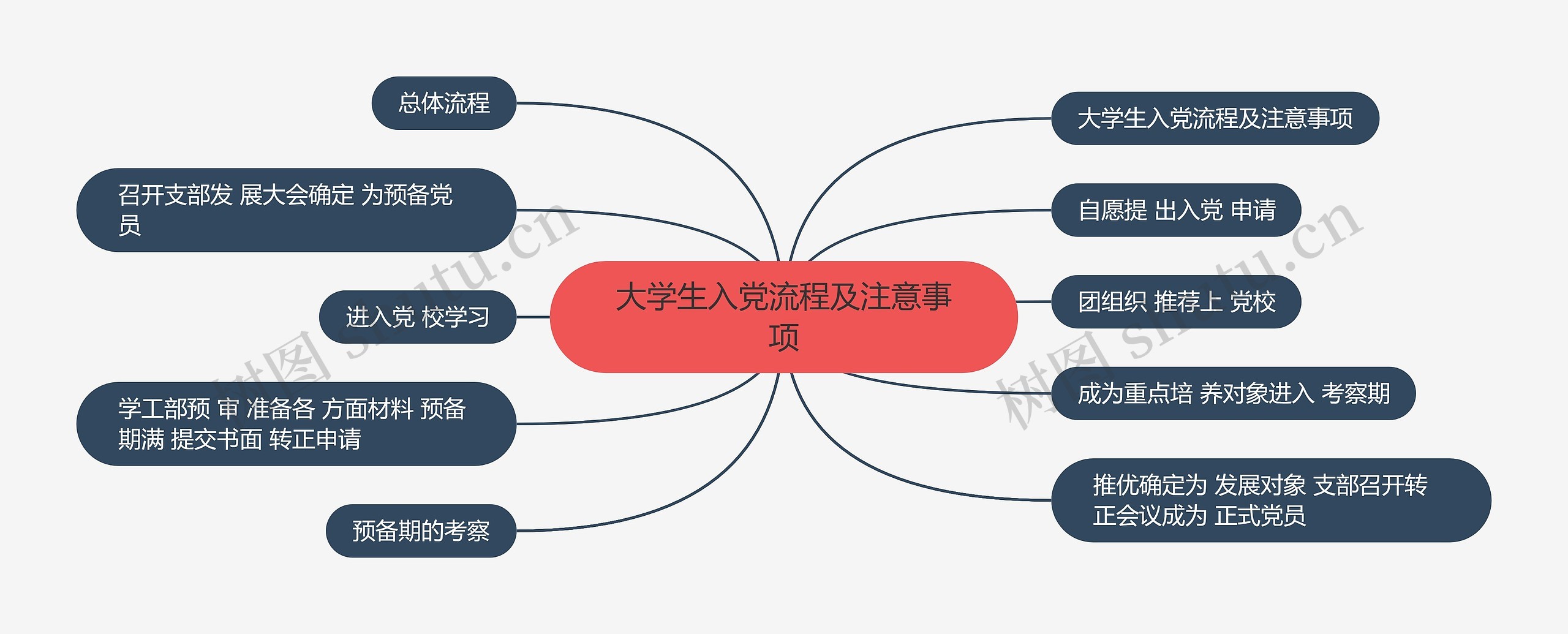 大学生入党流程及注意事项思维导图