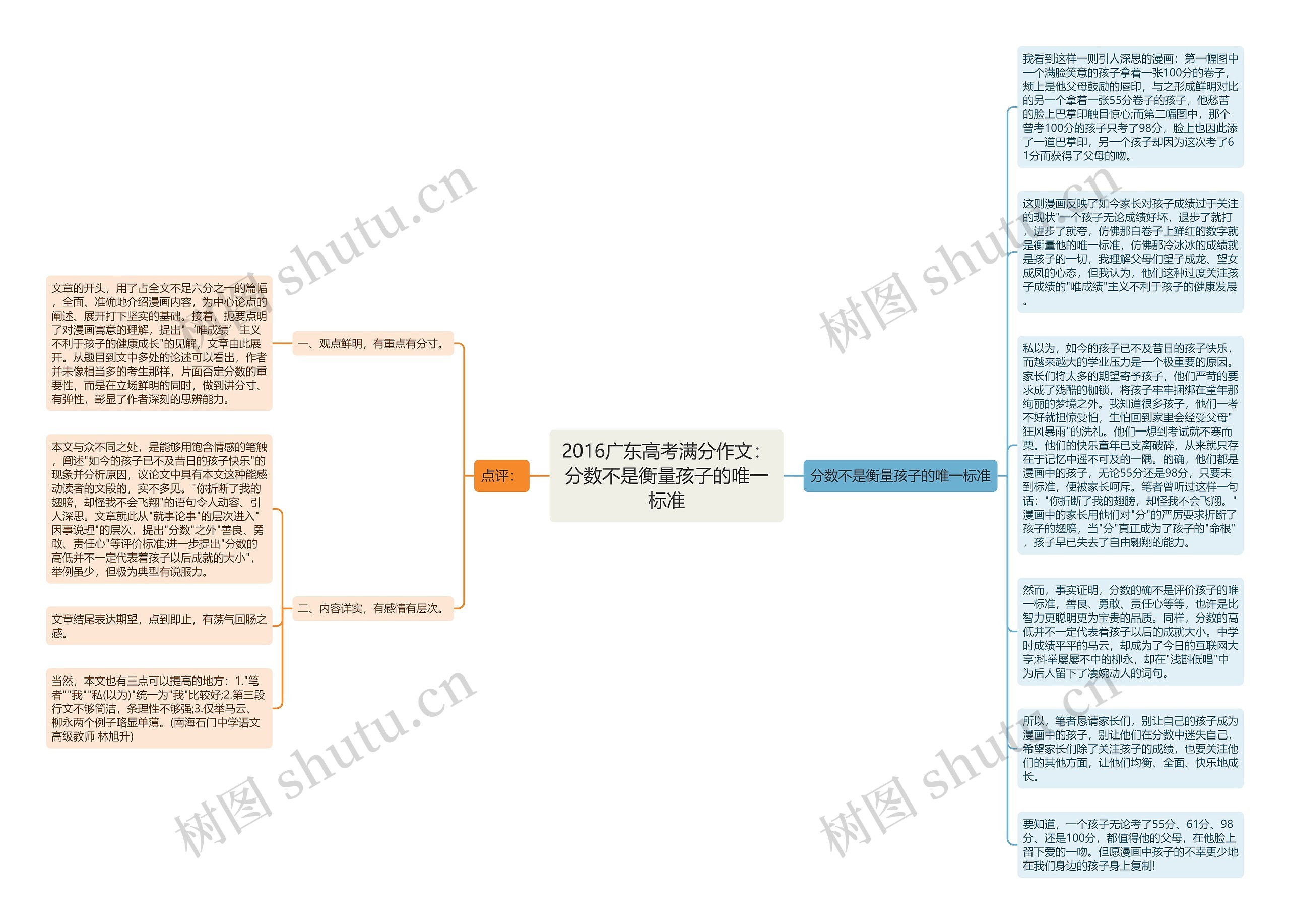 2016广东高考满分作文：分数不是衡量孩子的唯一标准思维导图