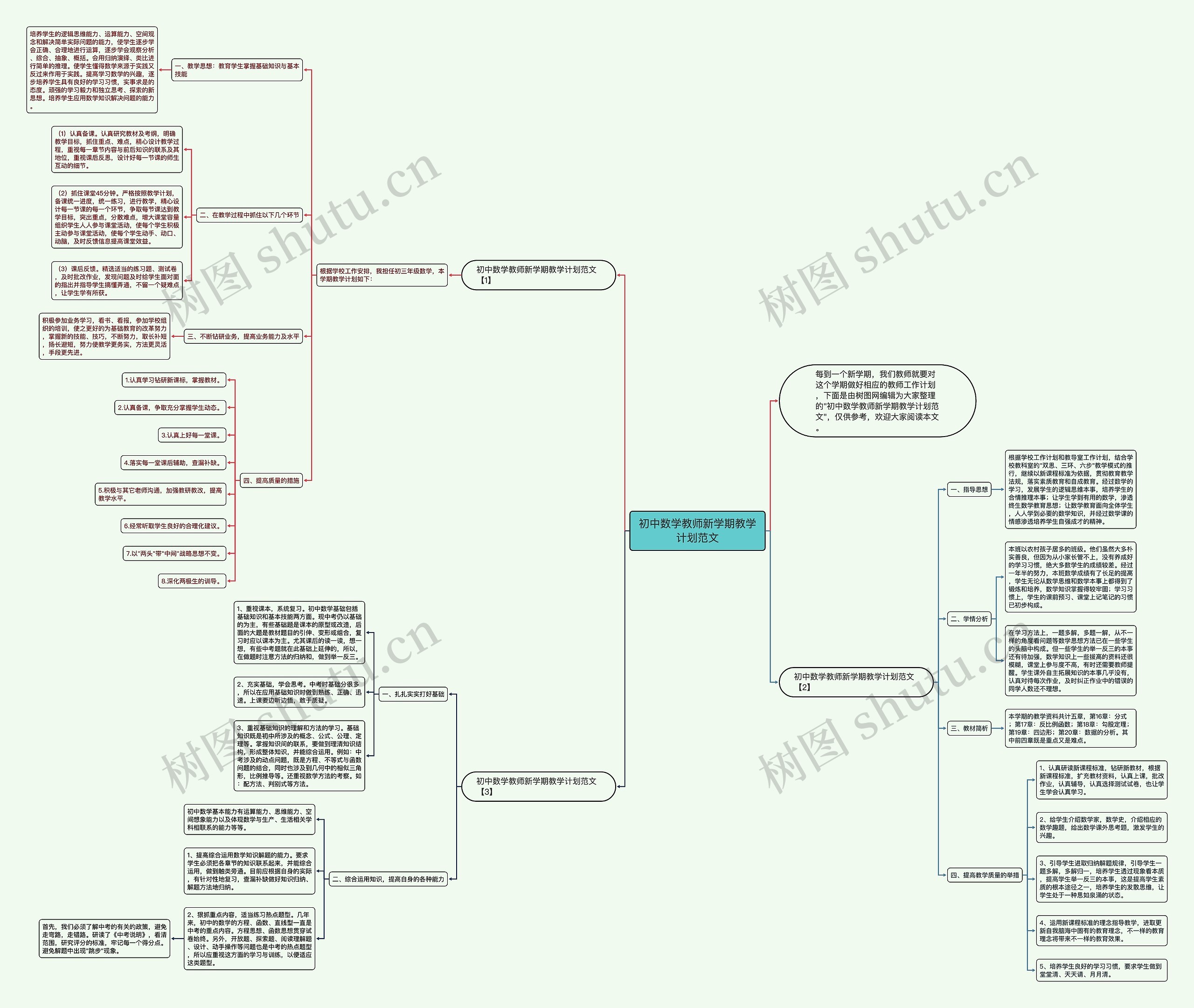 初中数学教师新学期教学计划范文思维导图