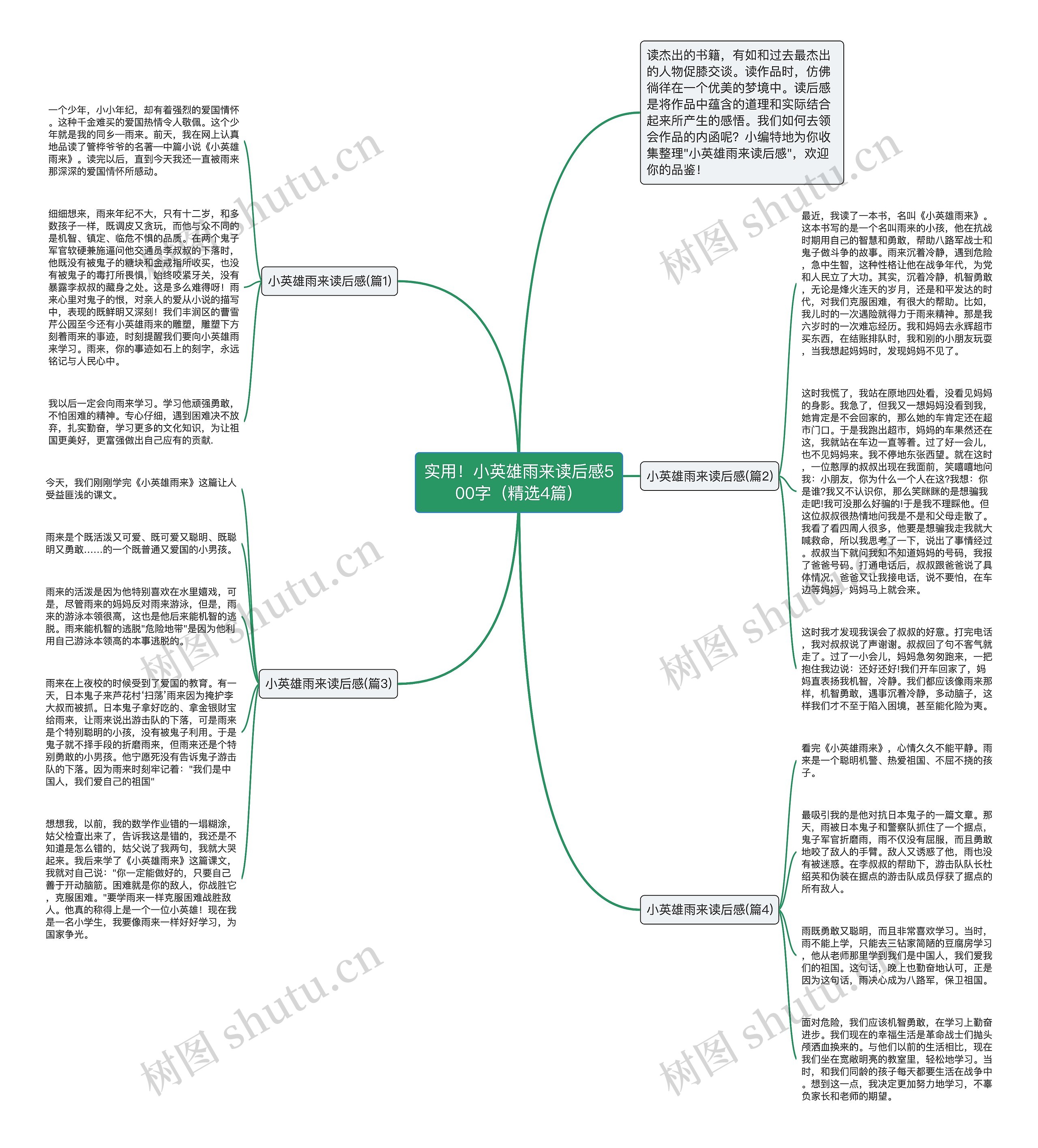 实用！小英雄雨来读后感500字（精选4篇）思维导图