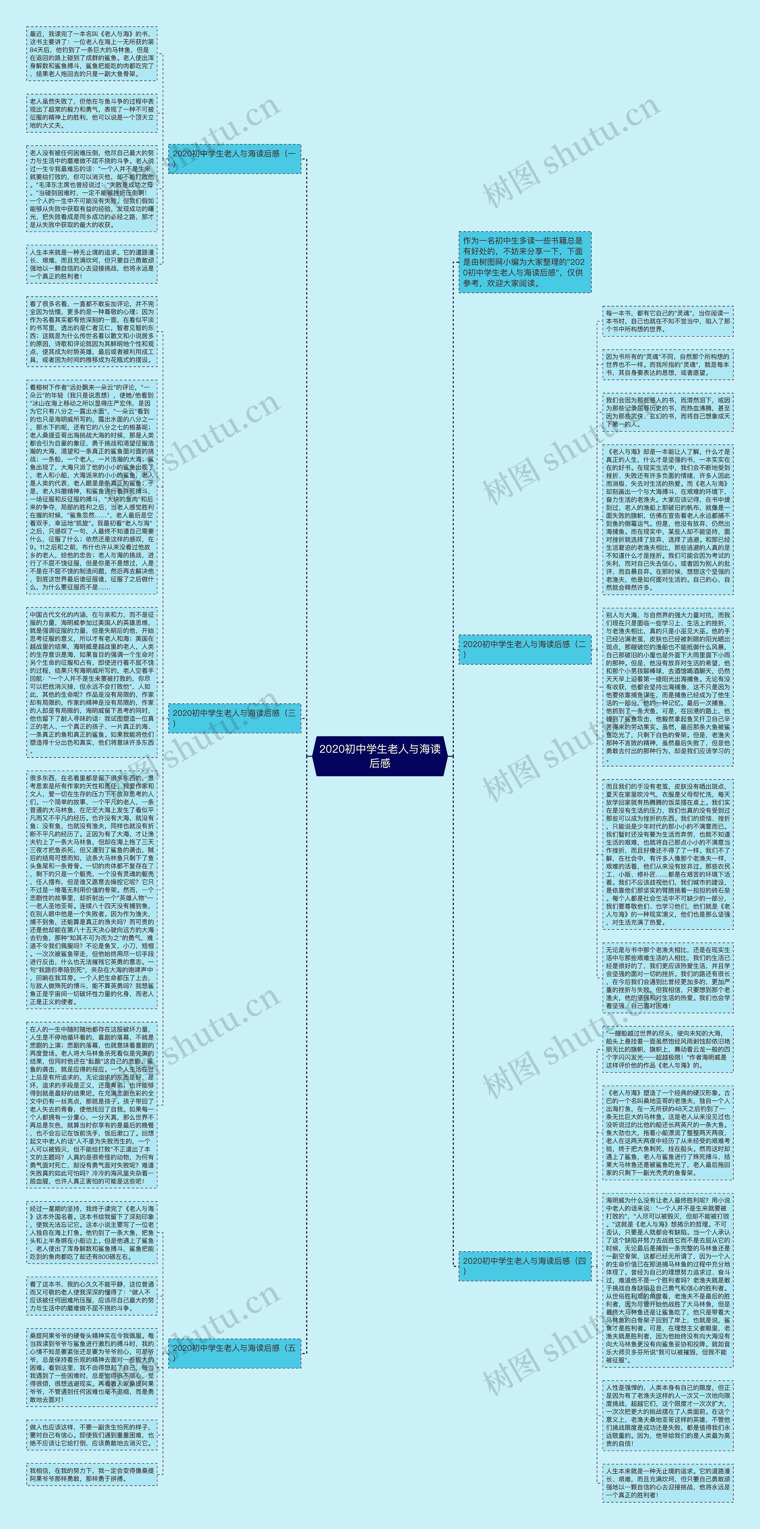 2020初中学生老人与海读后感思维导图