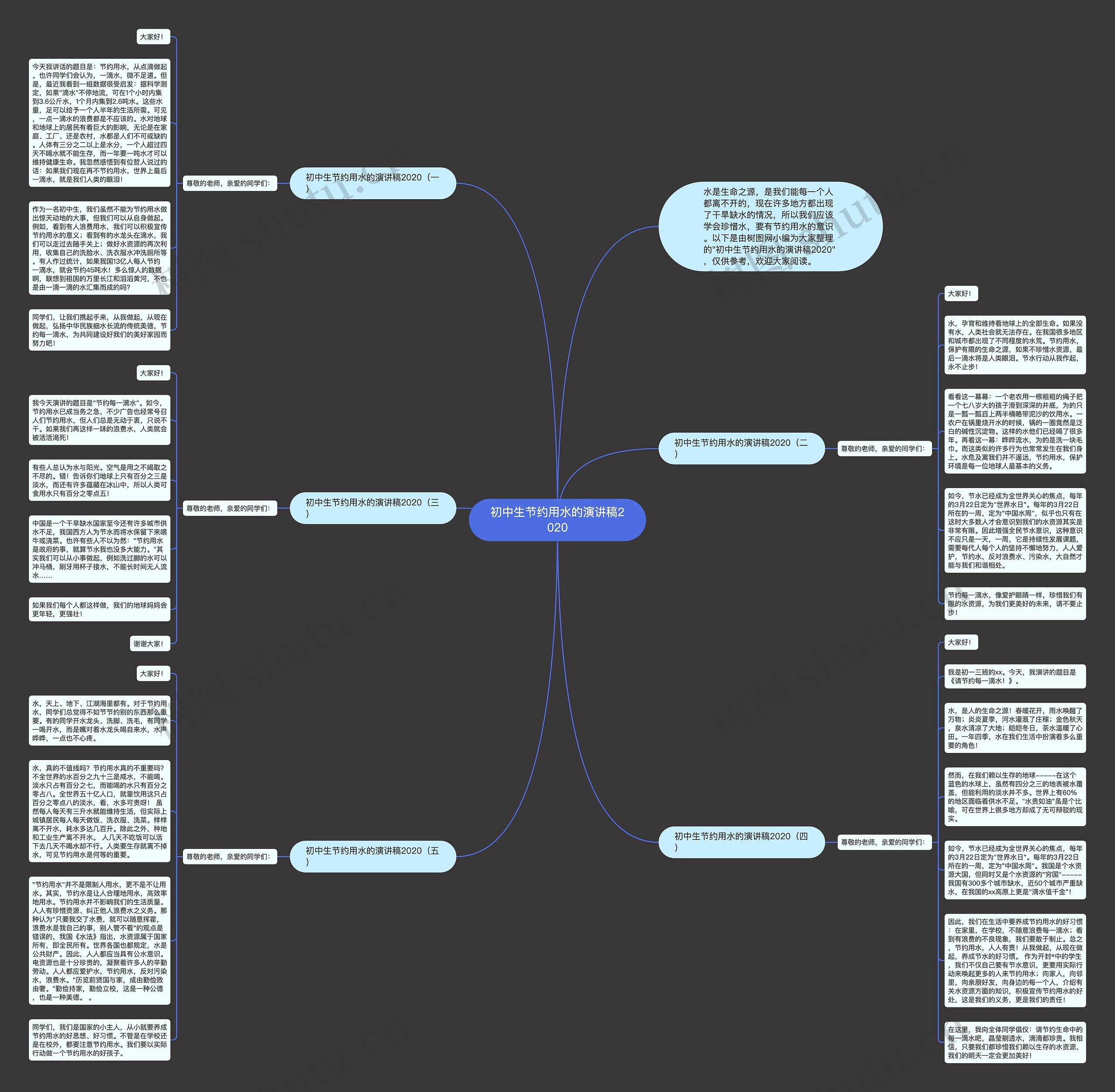 初中生节约用水的演讲稿2020思维导图