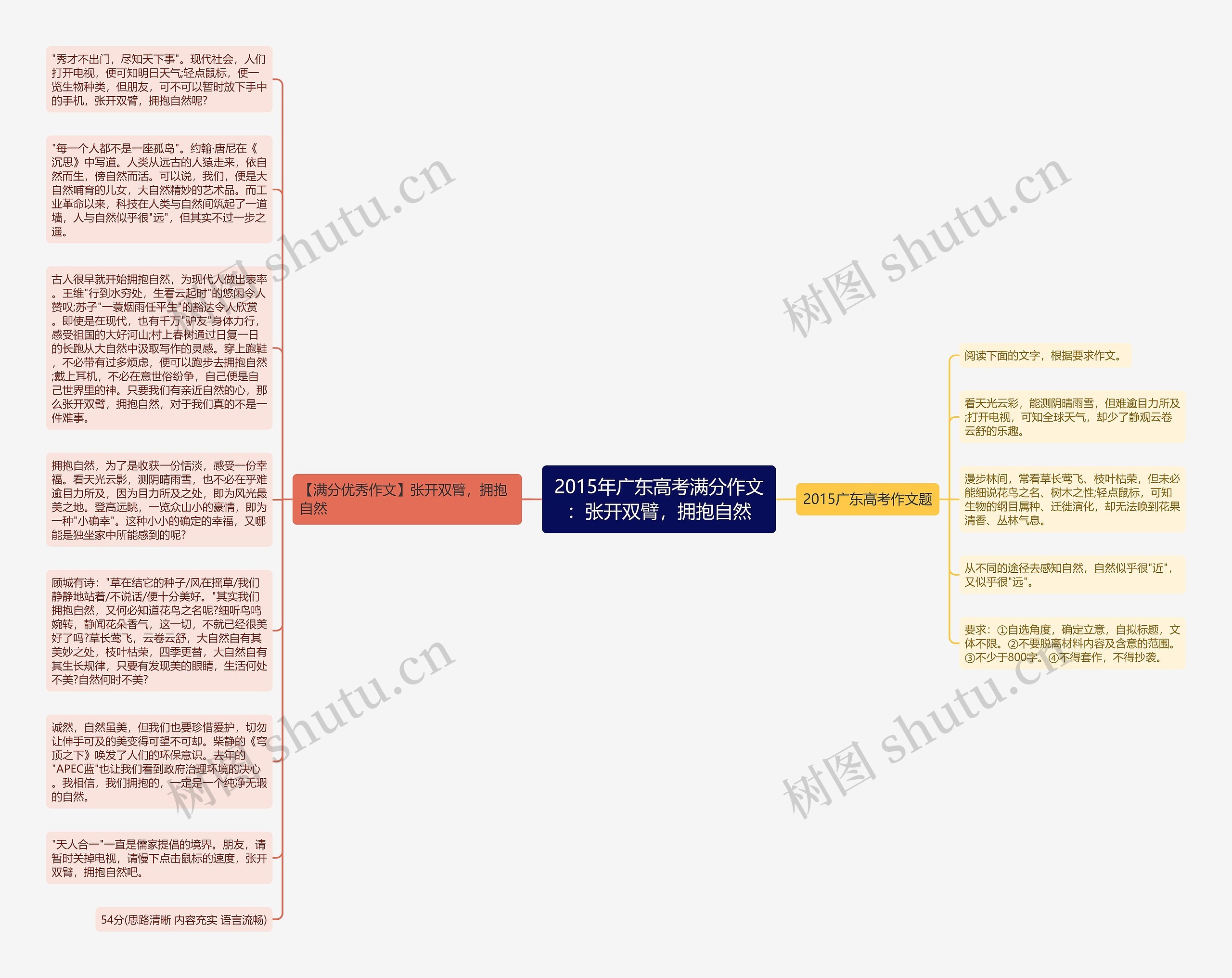 2015年广东高考满分作文：张开双臂，拥抱自然思维导图