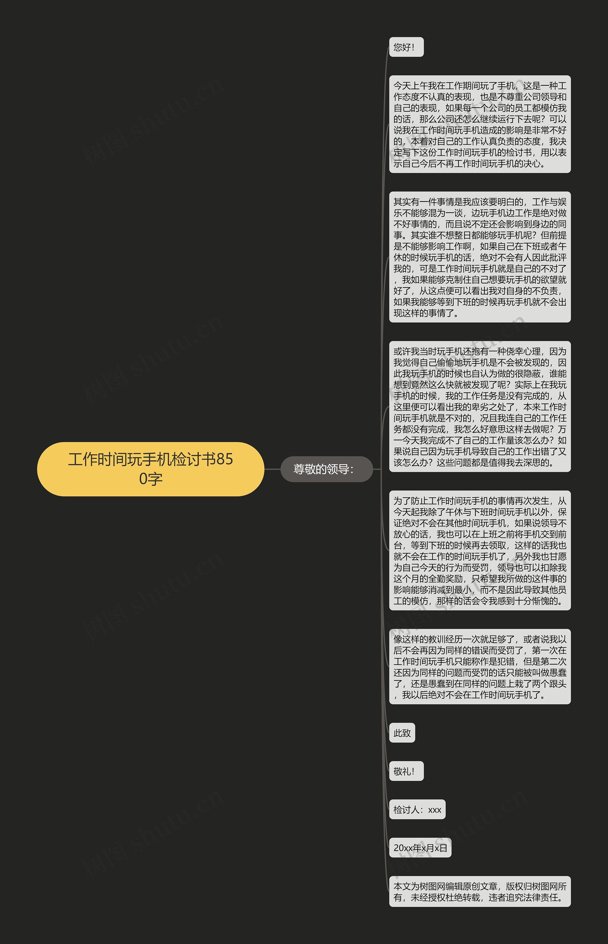 工作时间玩手机检讨书850字