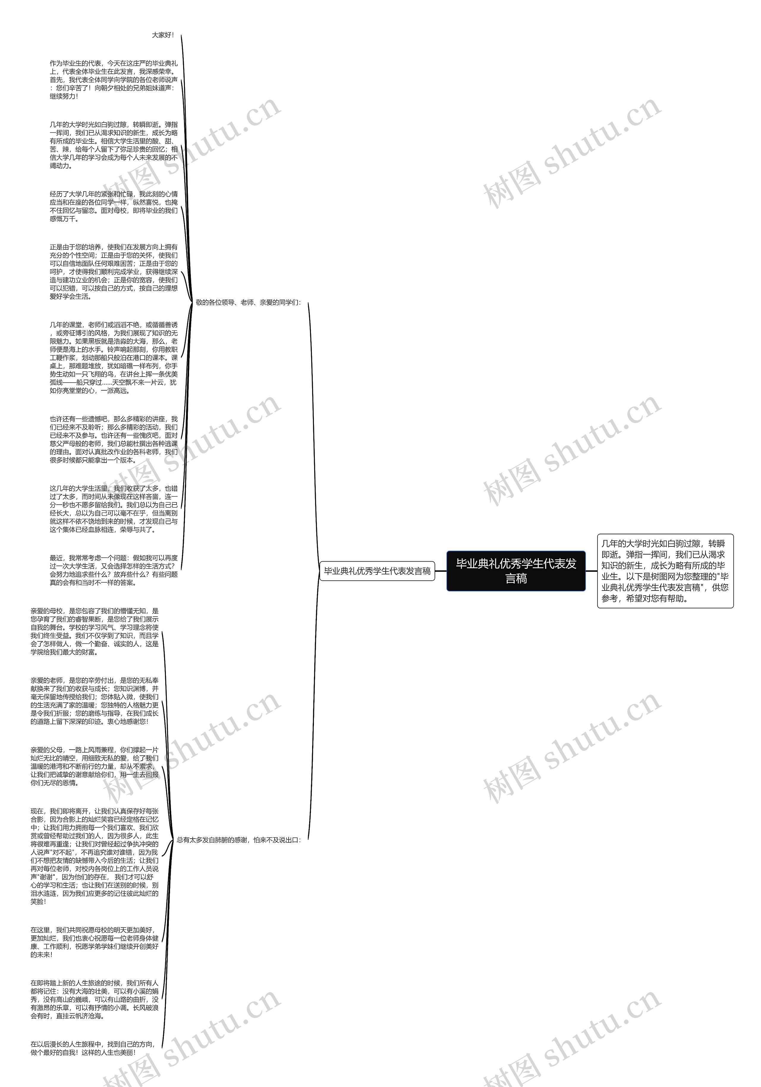毕业典礼优秀学生代表发言稿思维导图