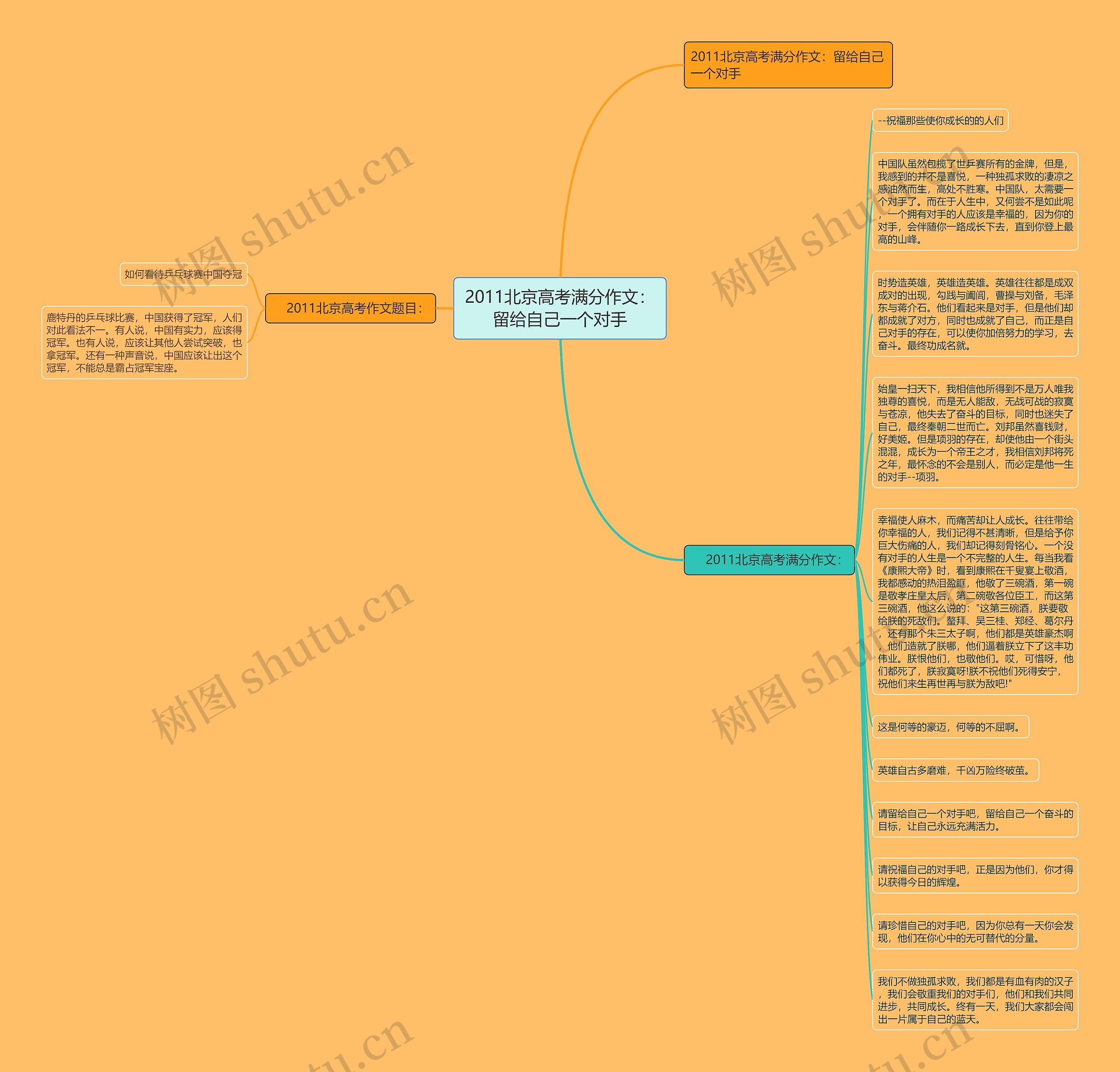 2011北京高考满分作文：留给自己一个对手思维导图