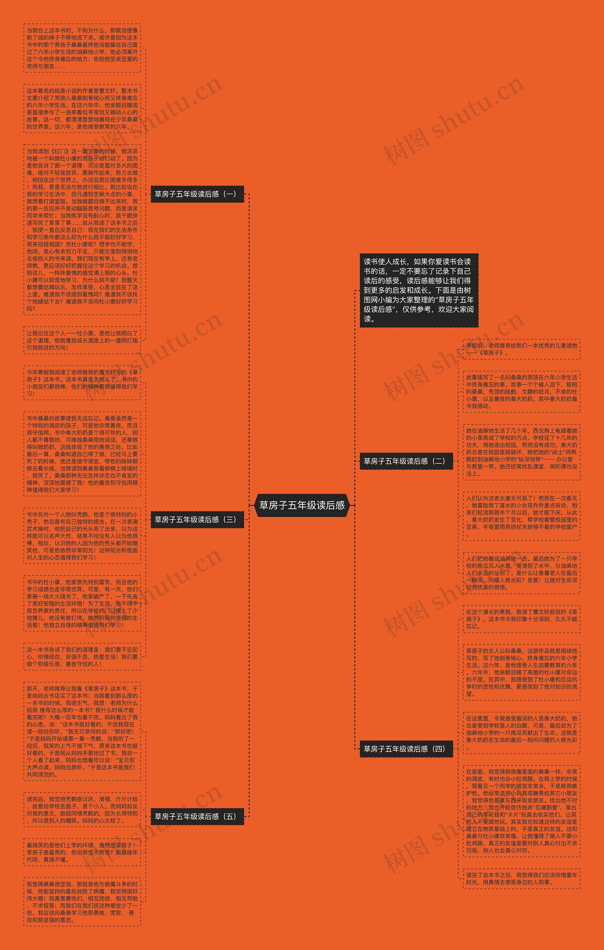 草房子五年级读后感思维导图