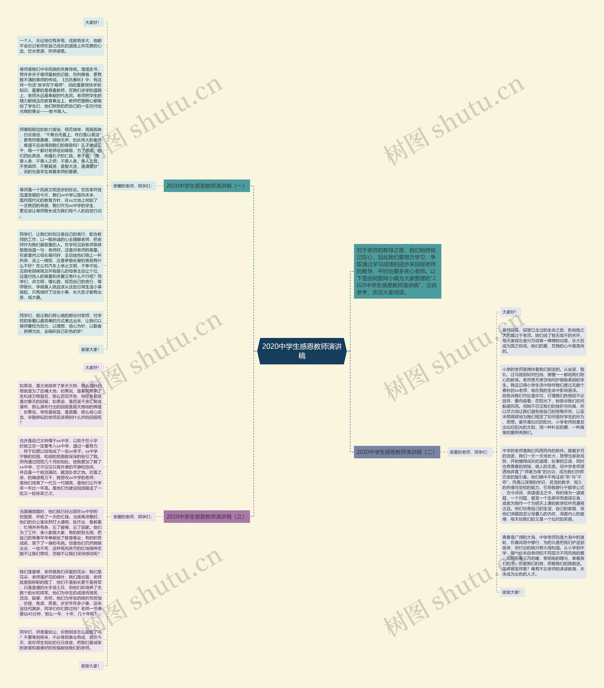 2020中学生感恩教师演讲稿思维导图