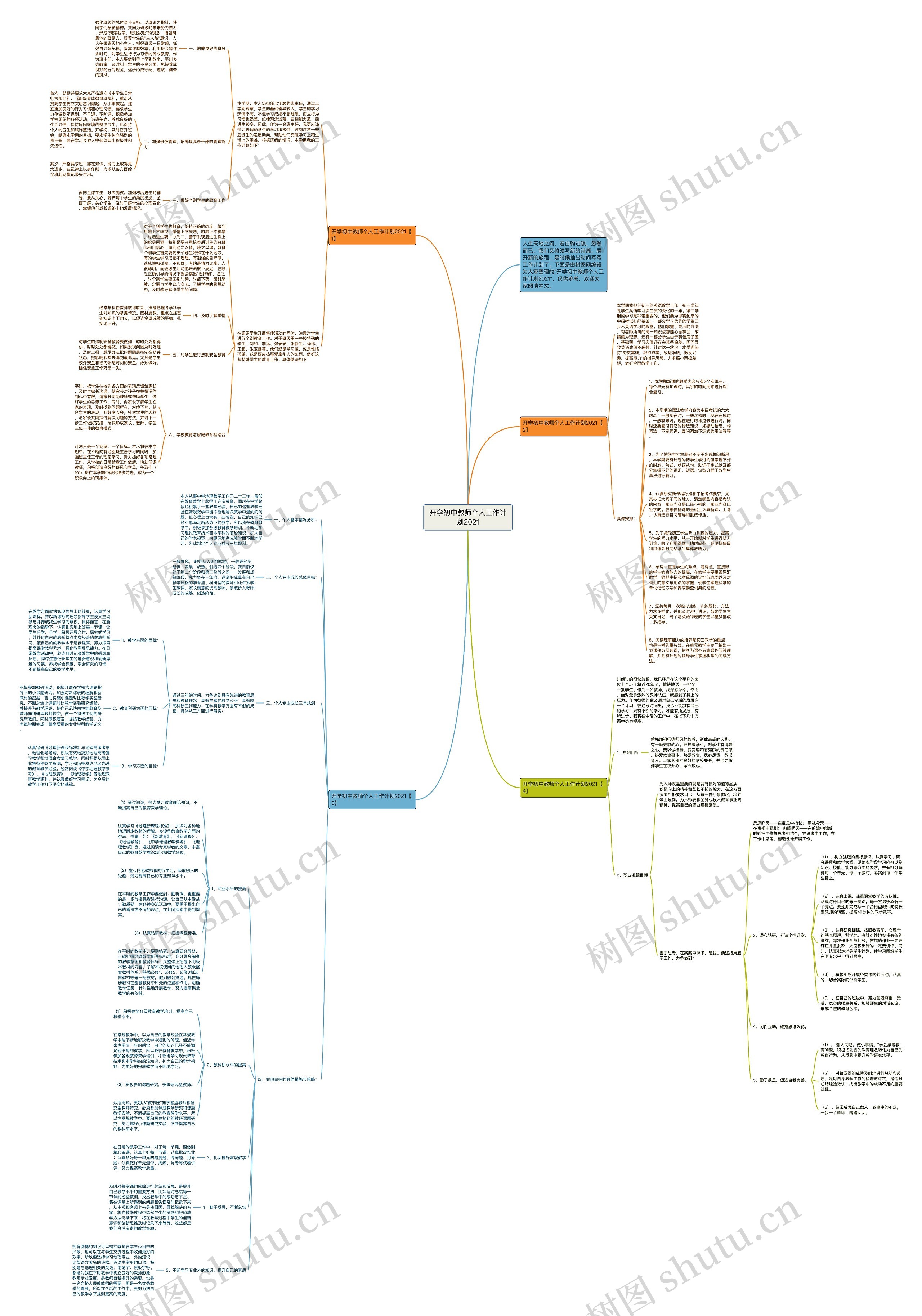 开学初中教师个人工作计划2021思维导图