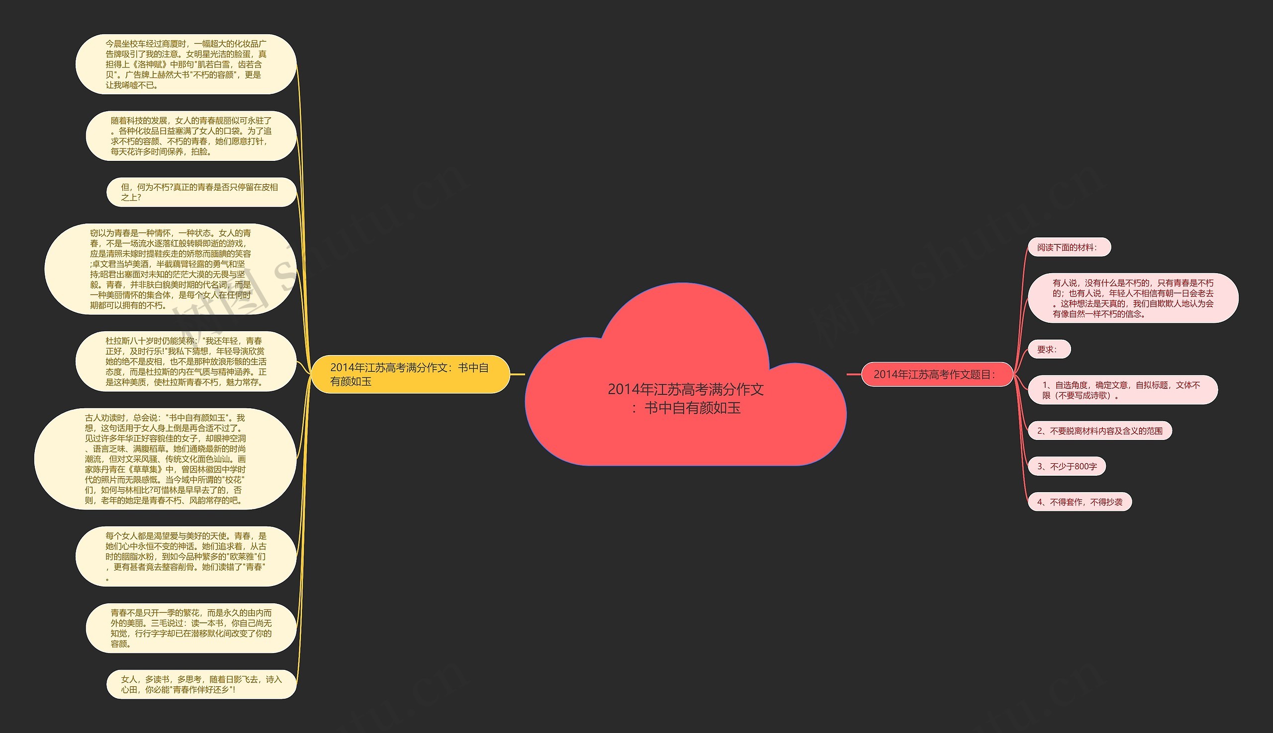 2014年江苏高考满分作文：书中自有颜如玉思维导图