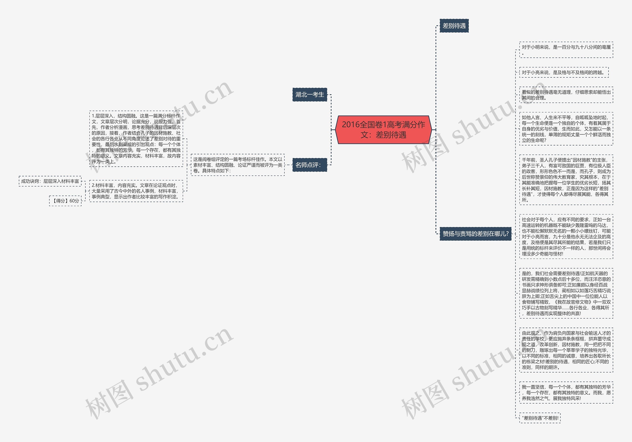 2016全国卷1高考满分作文：差别待遇思维导图