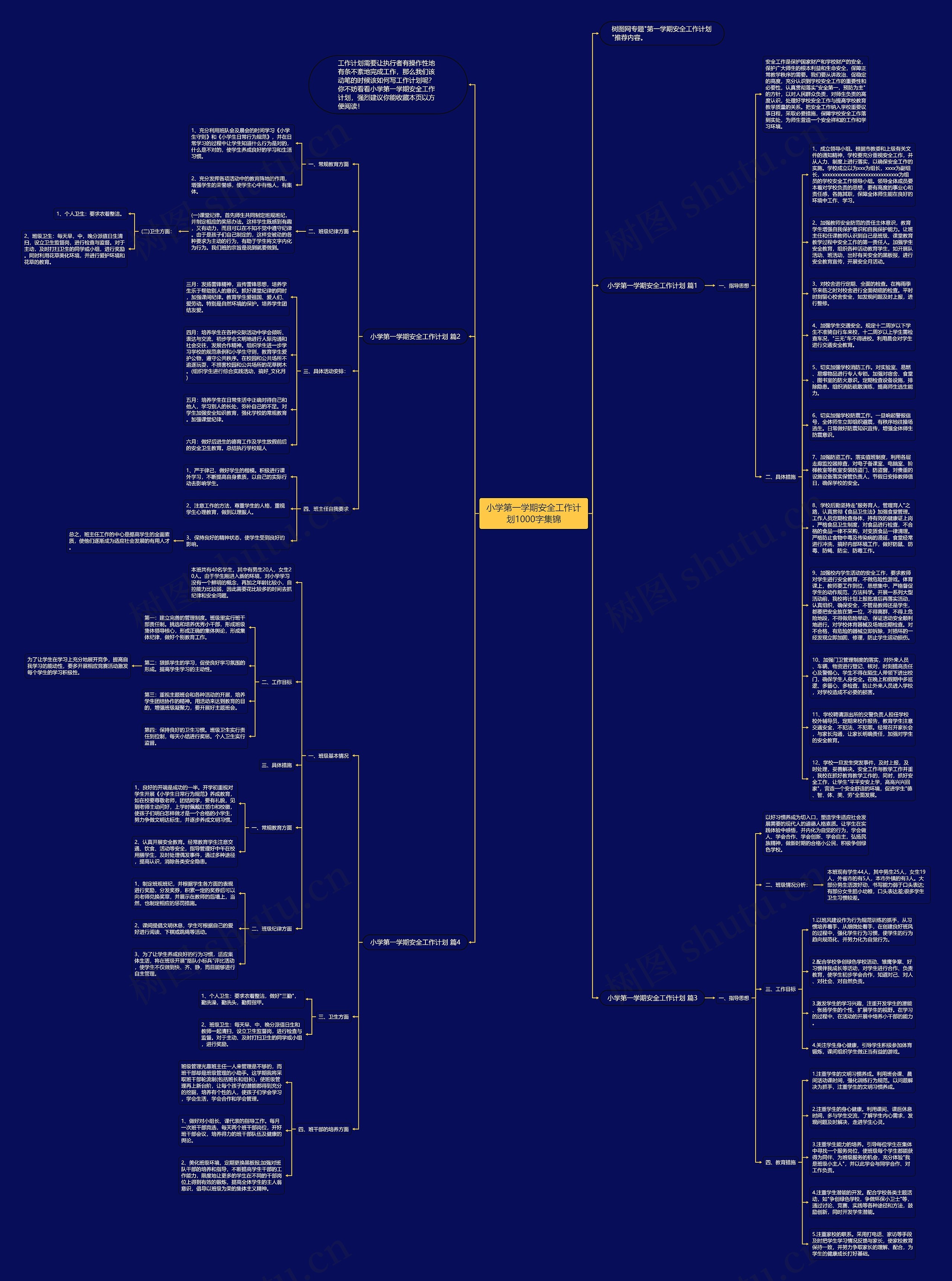 小学第一学期安全工作计划1000字集锦思维导图
