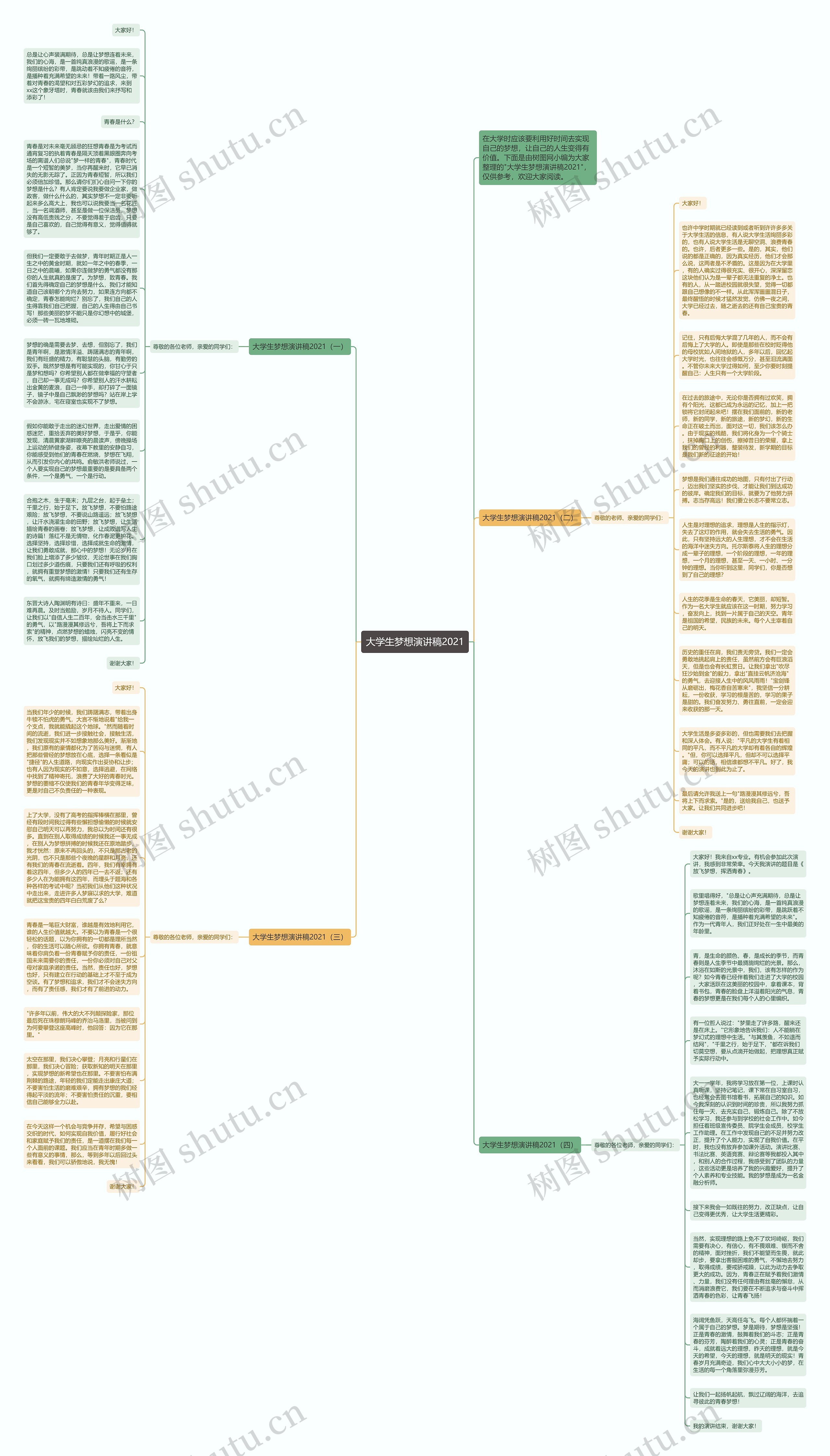 大学生梦想演讲稿2021思维导图