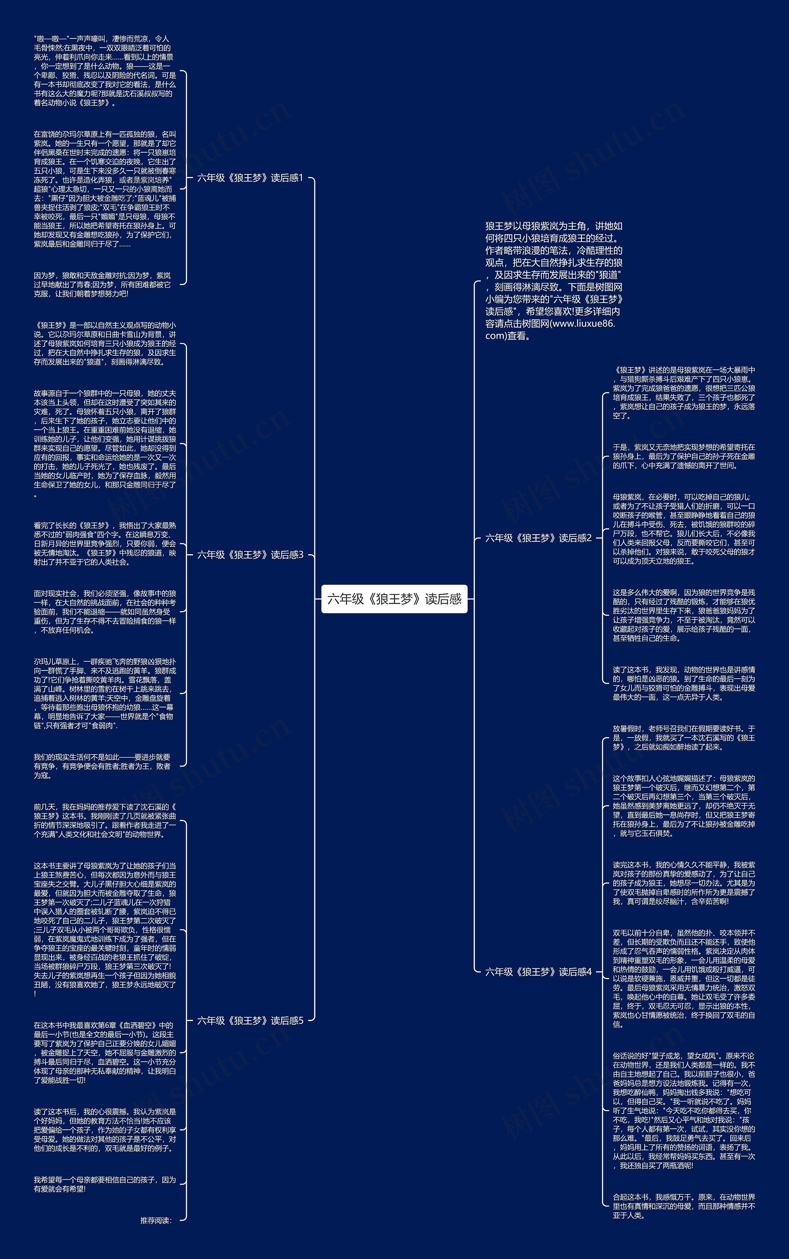 六年级《狼王梦》读后感思维导图