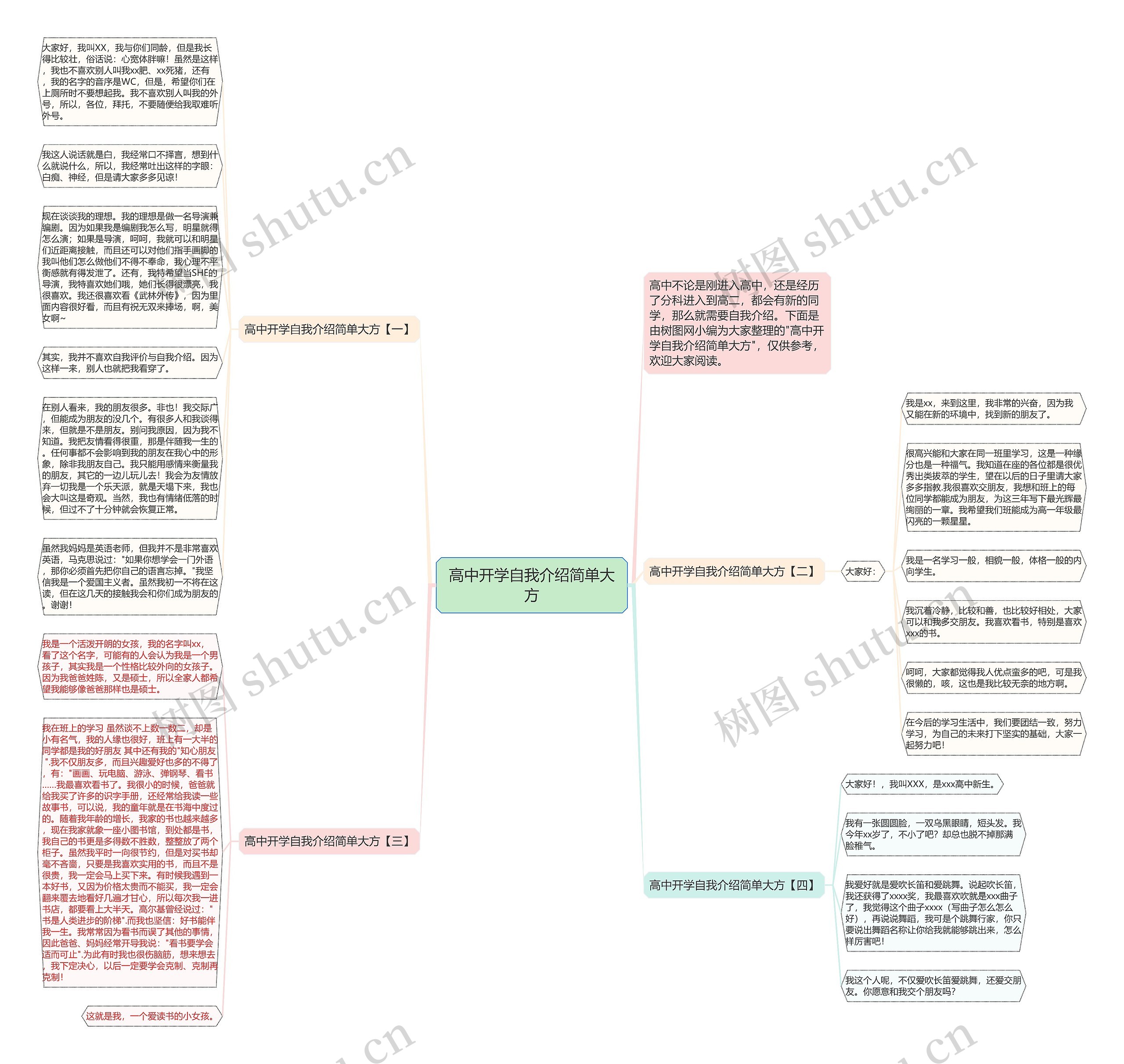 高中开学自我介绍简单大方思维导图