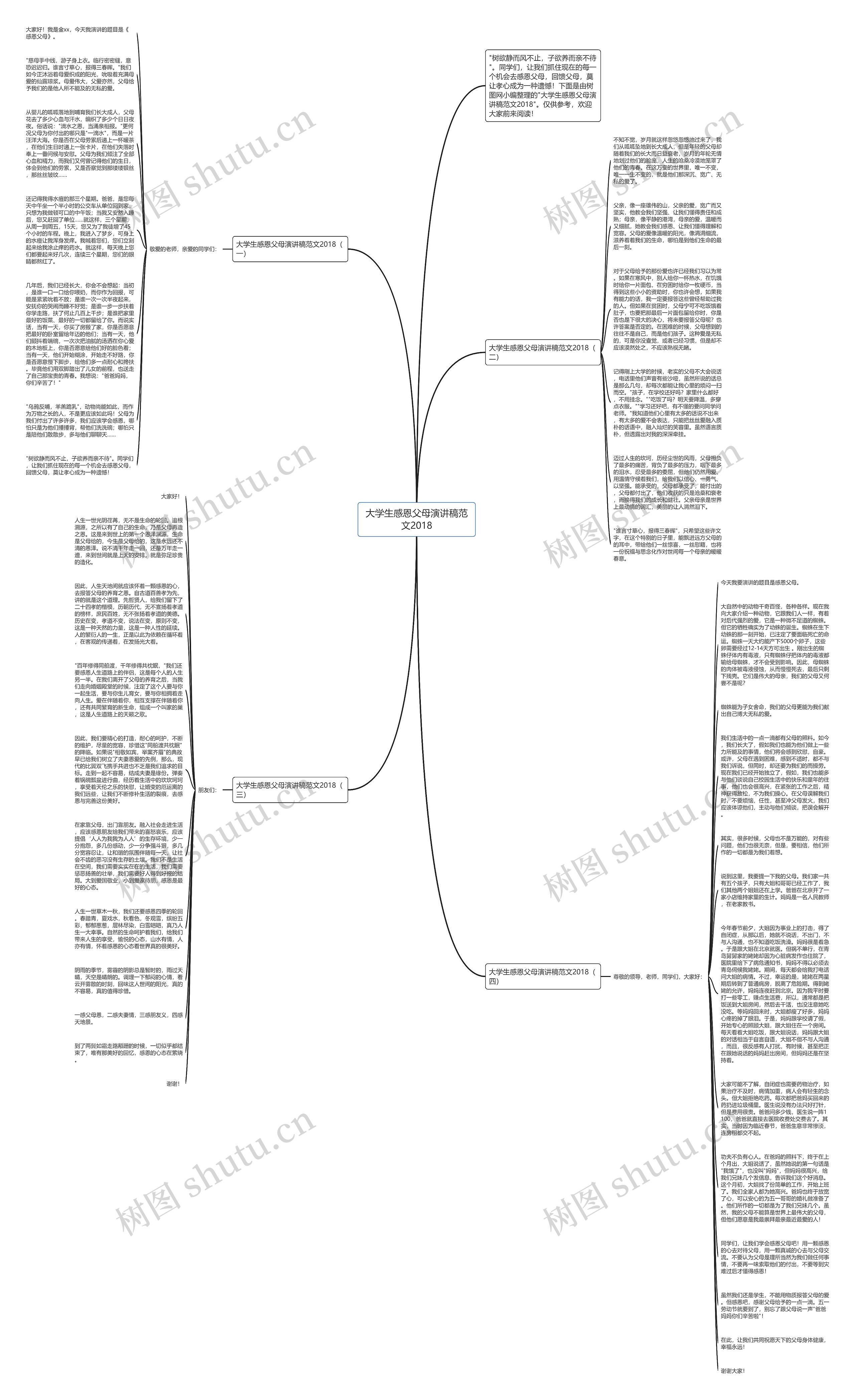 大学生感恩父母演讲稿范文2018思维导图